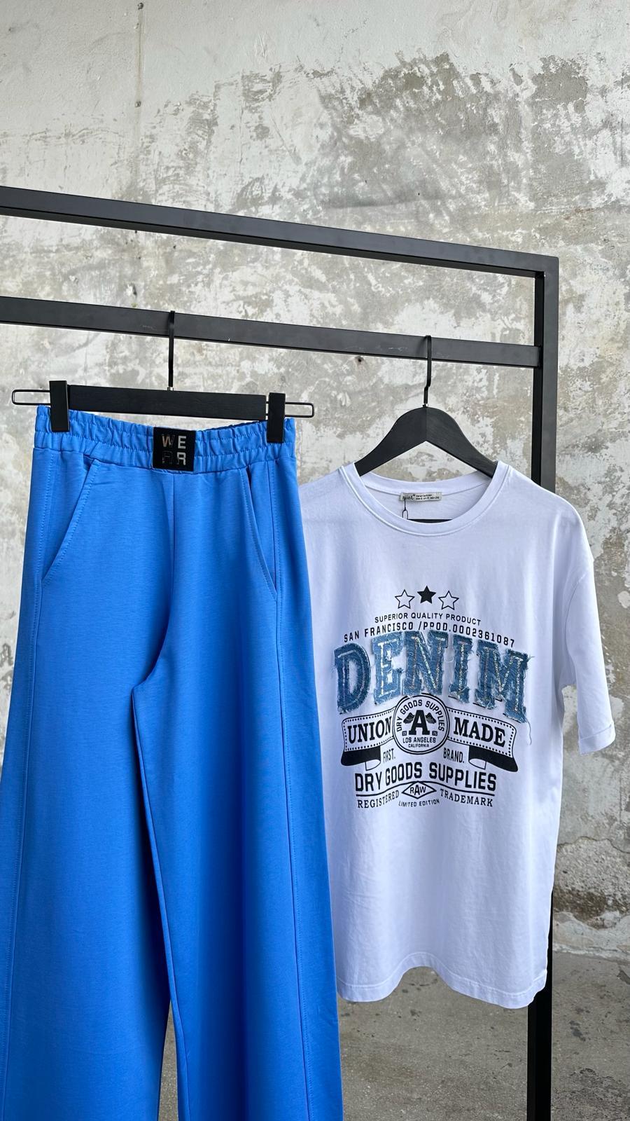 Belden Arma Detaylı Kadın Pantolon (Mavi)