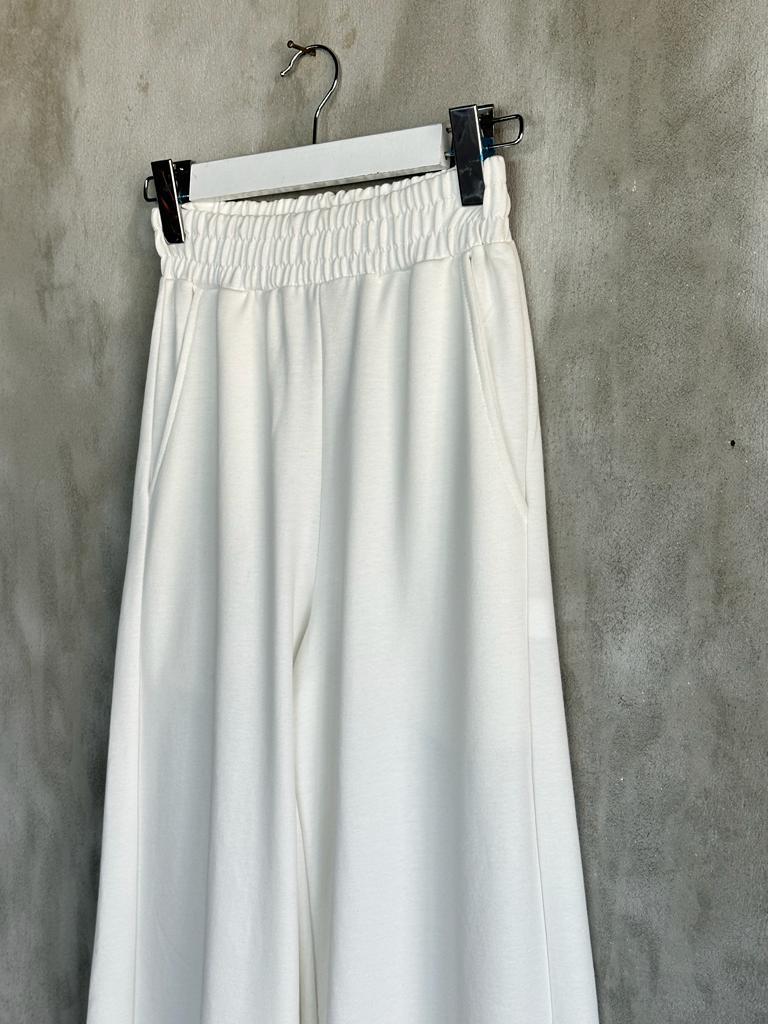 Belden Lastikli Bol Paça Eşofman Pantolon (Beyaz)