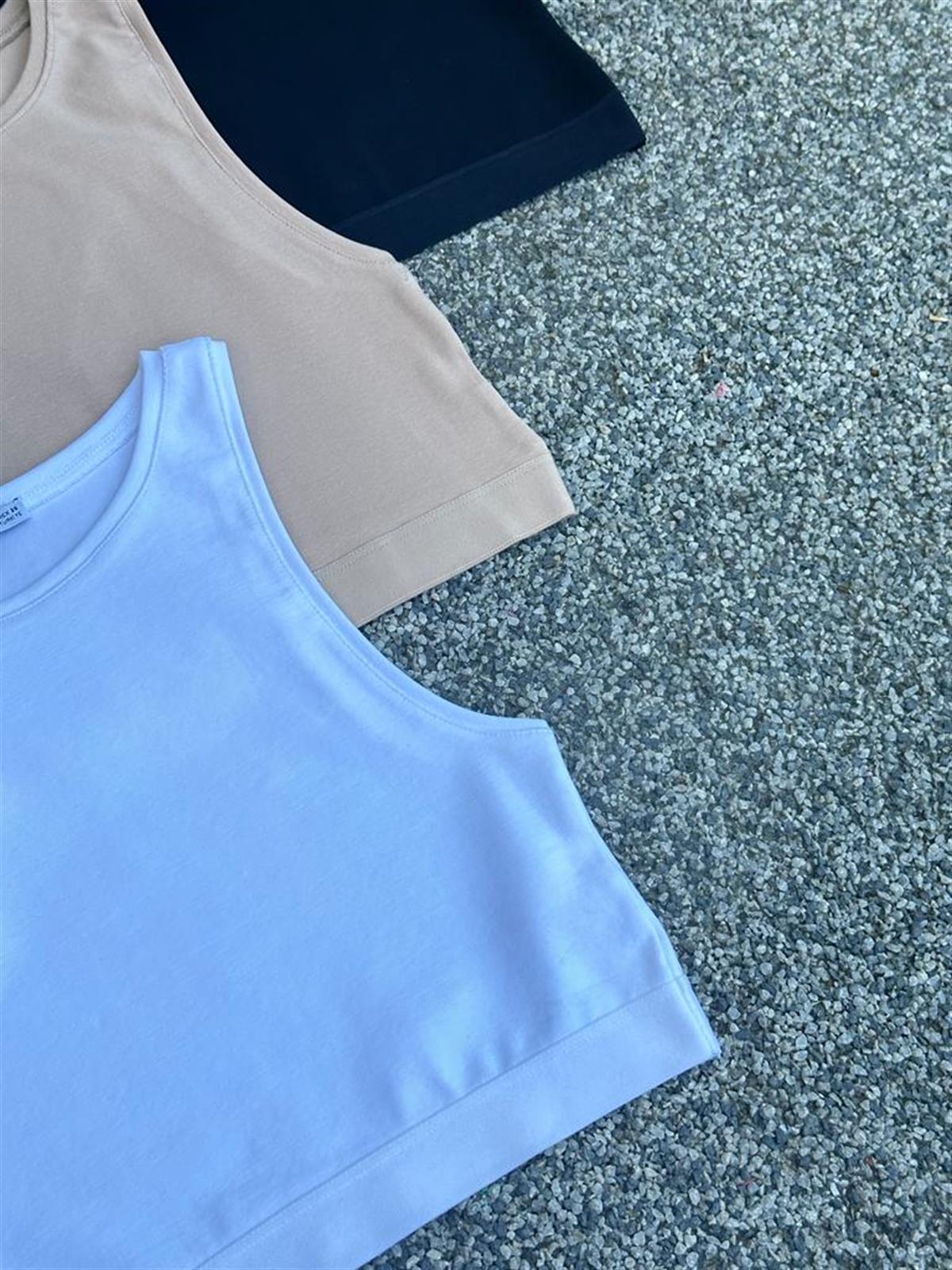 Belden Lastikli Dilvin Crop Top (Siyah/Beyaz/Bej)