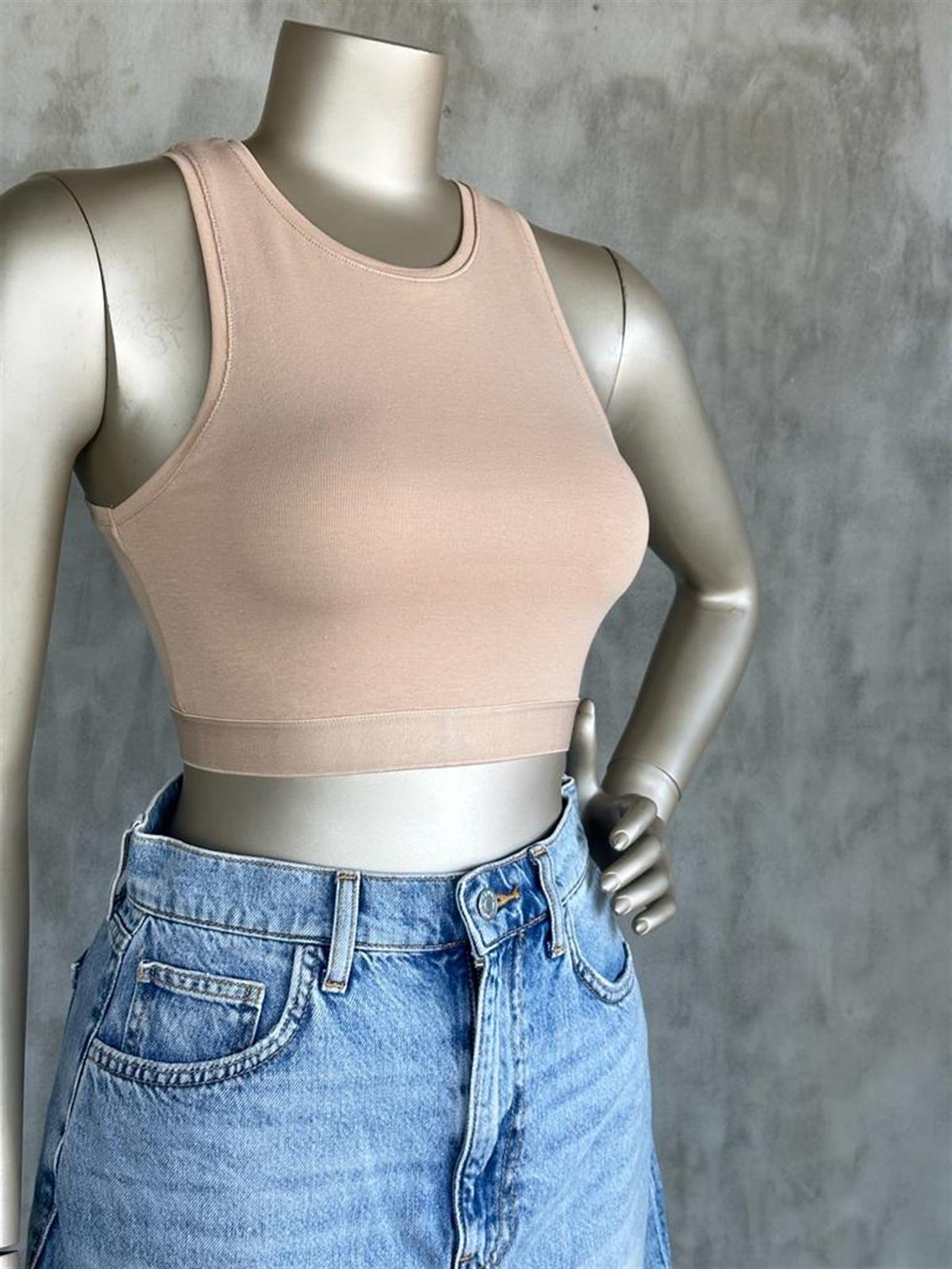 Belden Lastikli Dilvin Crop Top (Siyah/Beyaz/Bej)