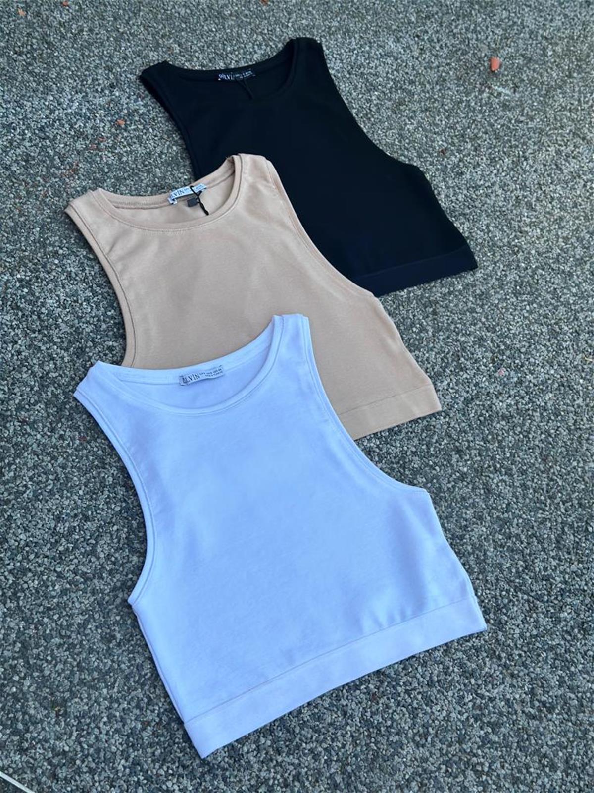 Belden Lastikli Dilvin Crop Top (Siyah/Beyaz/Bej)
