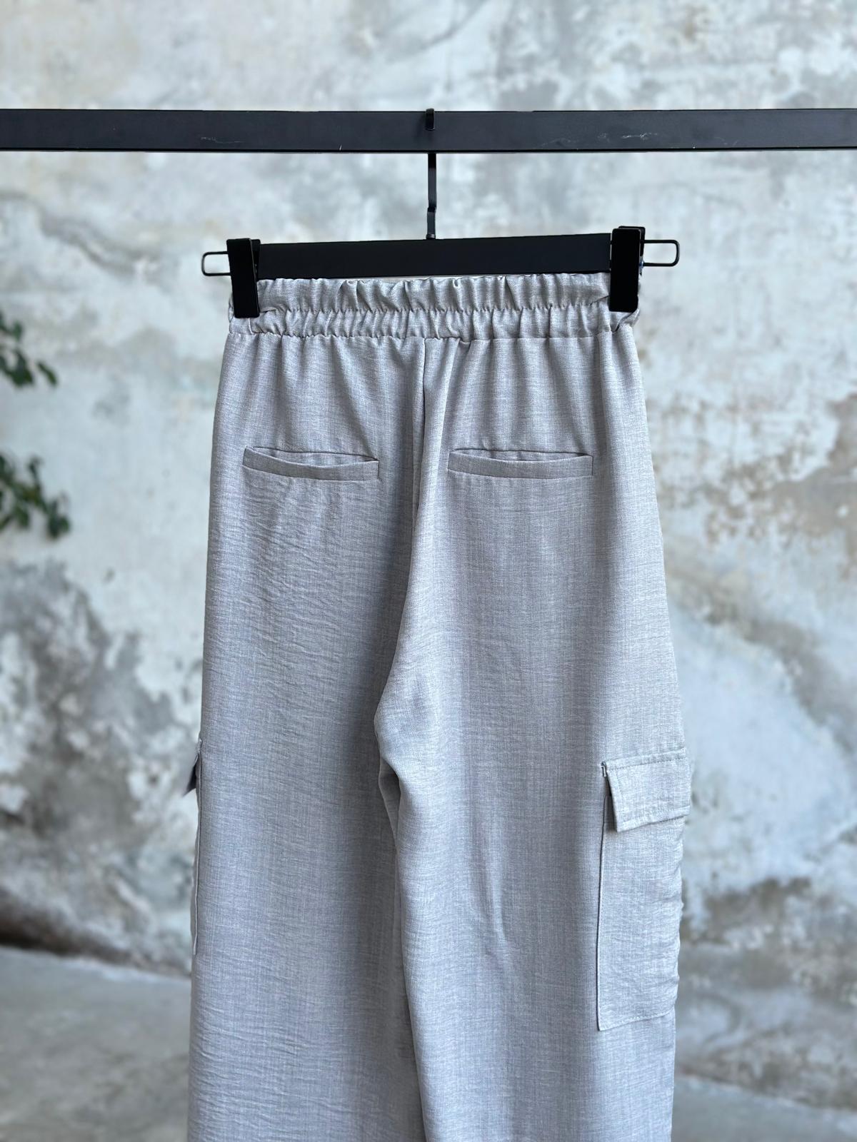 Belden Lastikli Kargo Cep Detaylı Pantolon (Taş)
