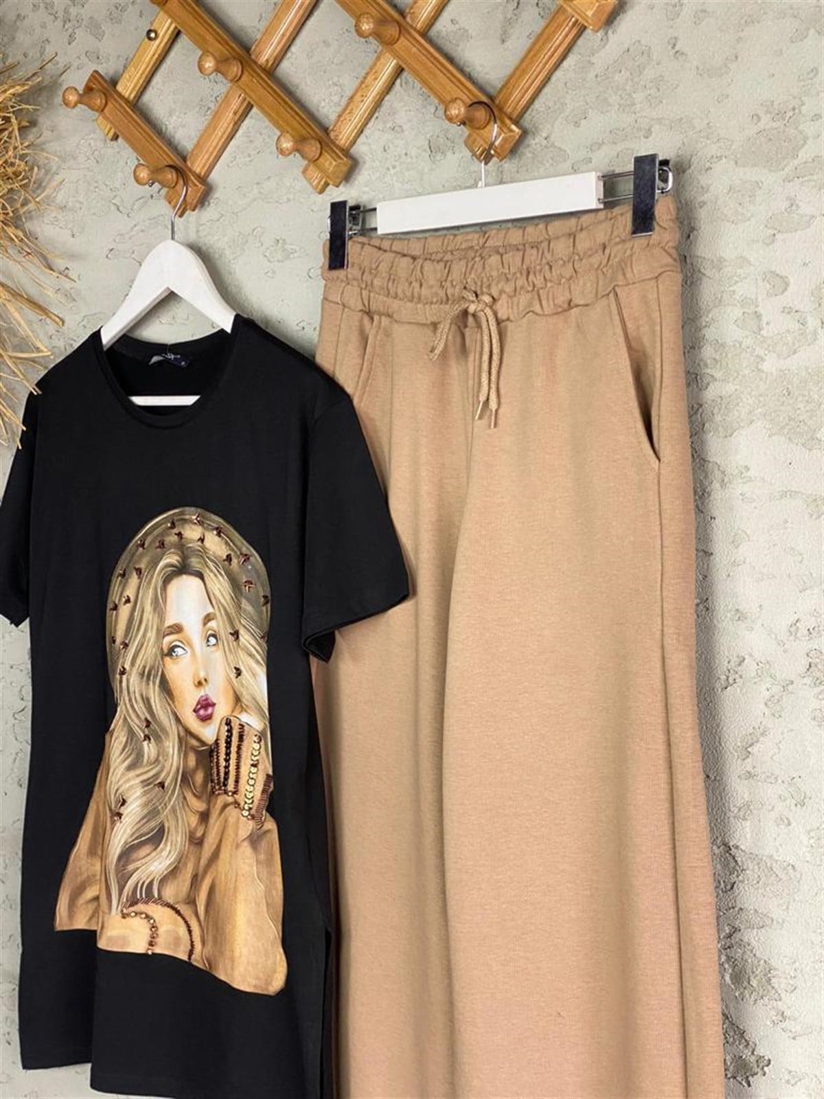 Beli Lastikli Bol Paça Pantolon (Camel)