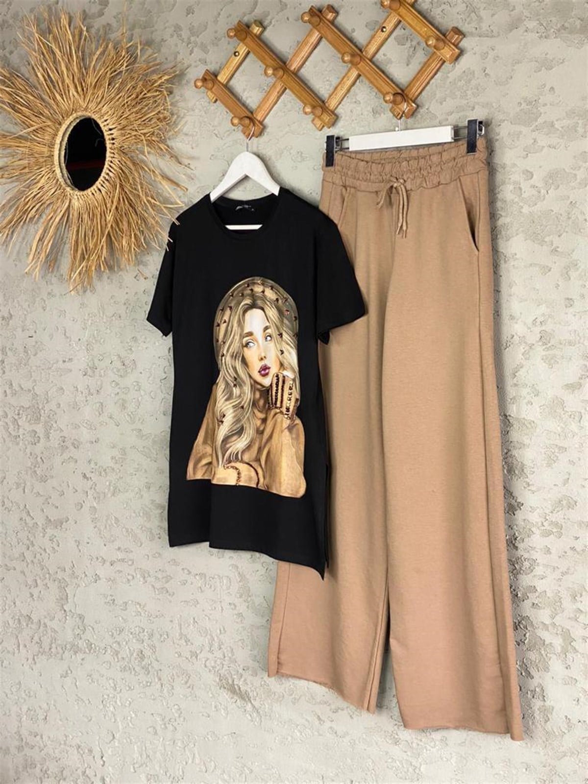 Beli Lastikli Bol Paça Pantolon (Camel)