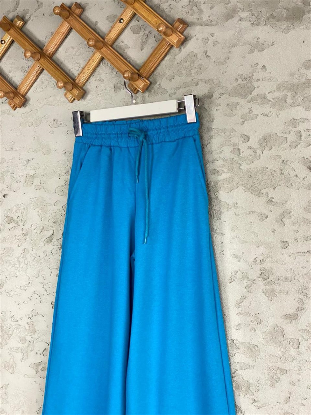 Beli Lastikli Bol Paça Pantolon (Saks Mavi)