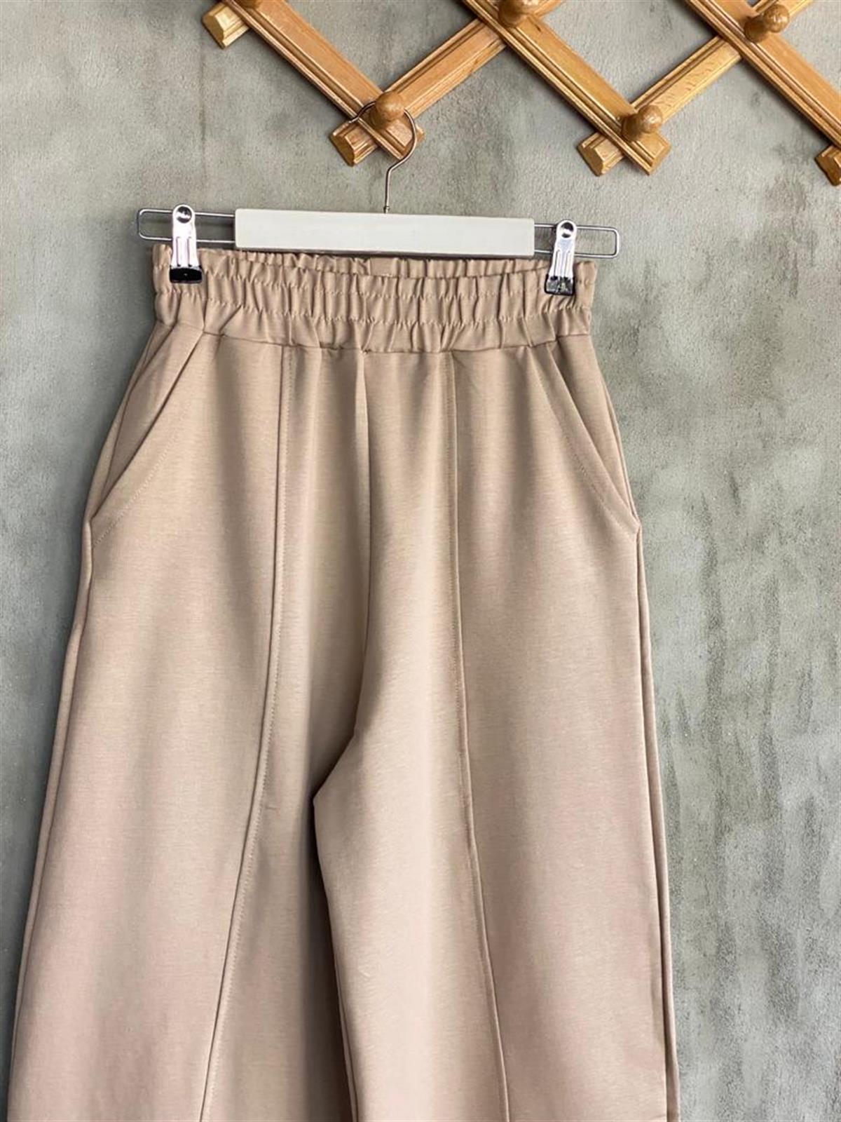 Beli Lastikli Önden Çımalı Şalvar Pantolon (Camel)
