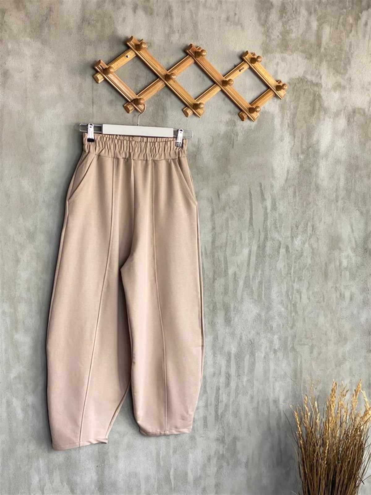 Beli Lastikli Önden Çımalı Şalvar Pantolon (Camel)