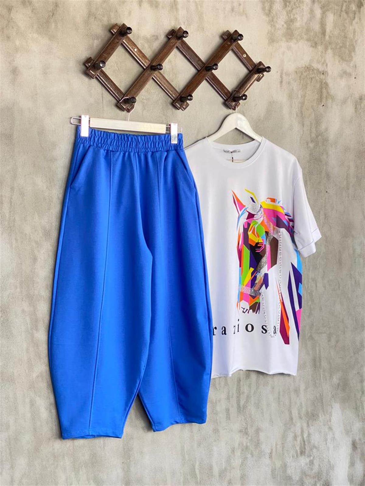 Beli Lastikli Önden Çımalı Şalvar Pantolon (Lacivert)