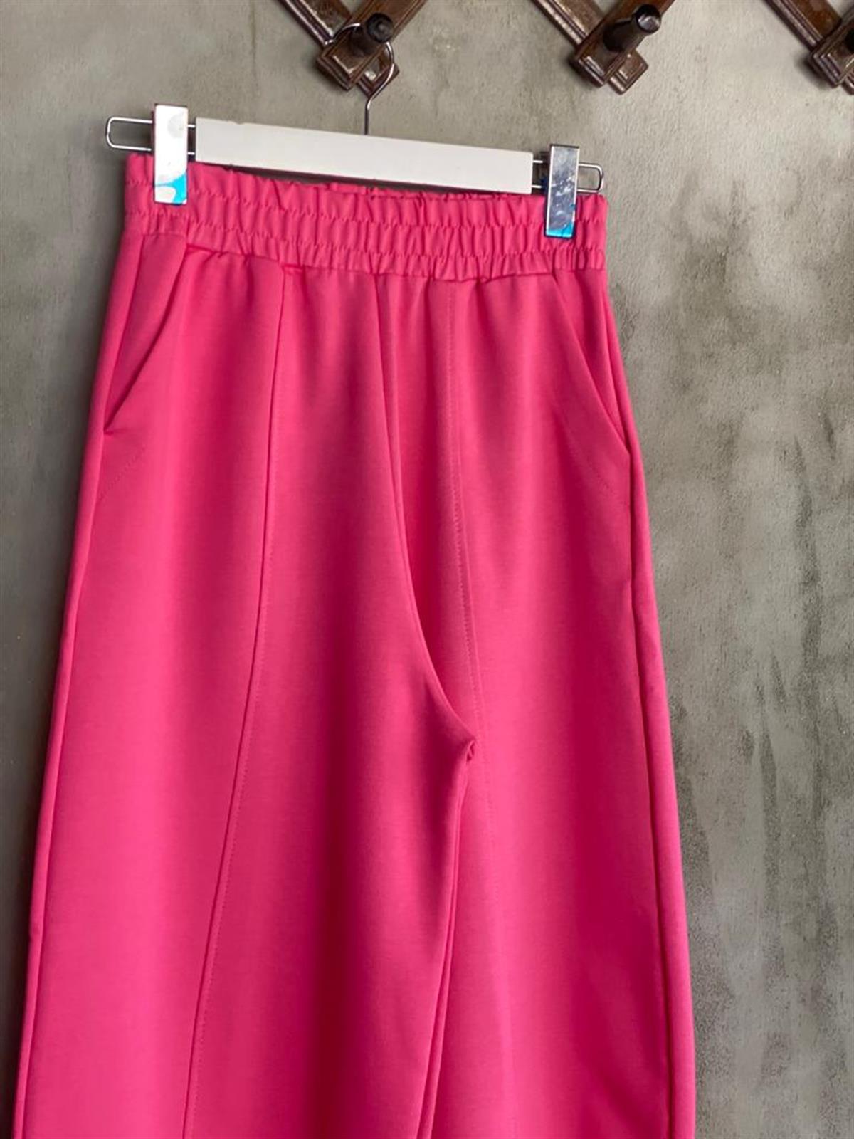 Beli Lastikli Önden Çımalı Şalvar Pantolon (Pembe)