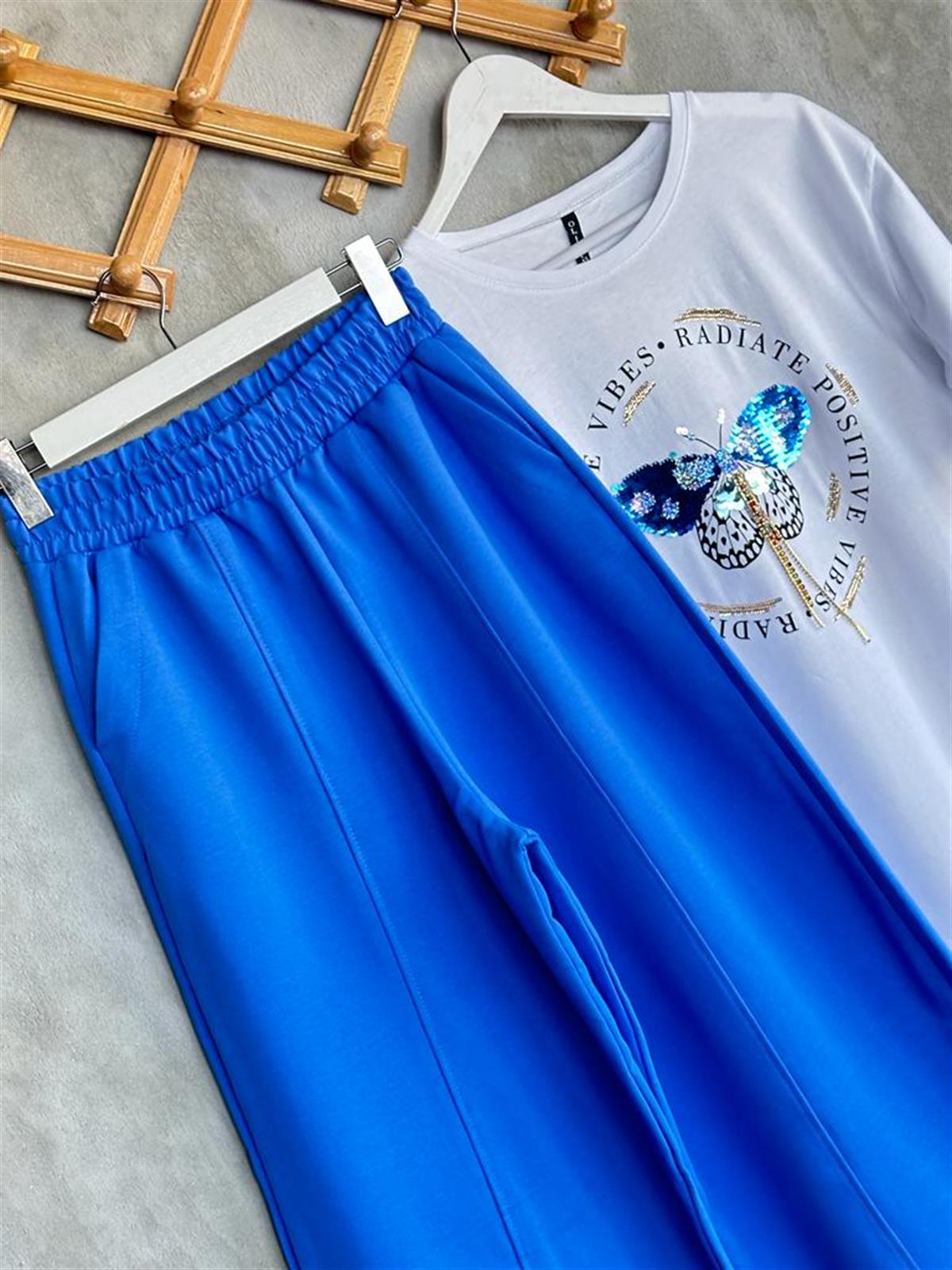 Beli Lastikli Önden Çımalı Şalvar Pantolon (Lacivert)