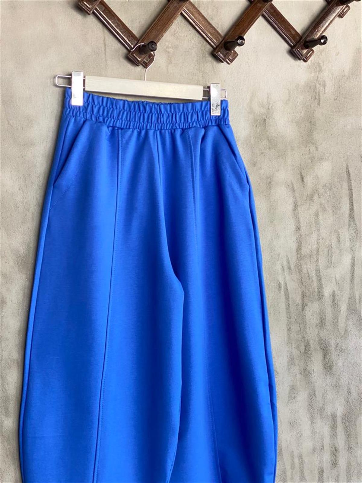 Beli Lastikli Önden Çımalı Şalvar Pantolon (Lacivert)