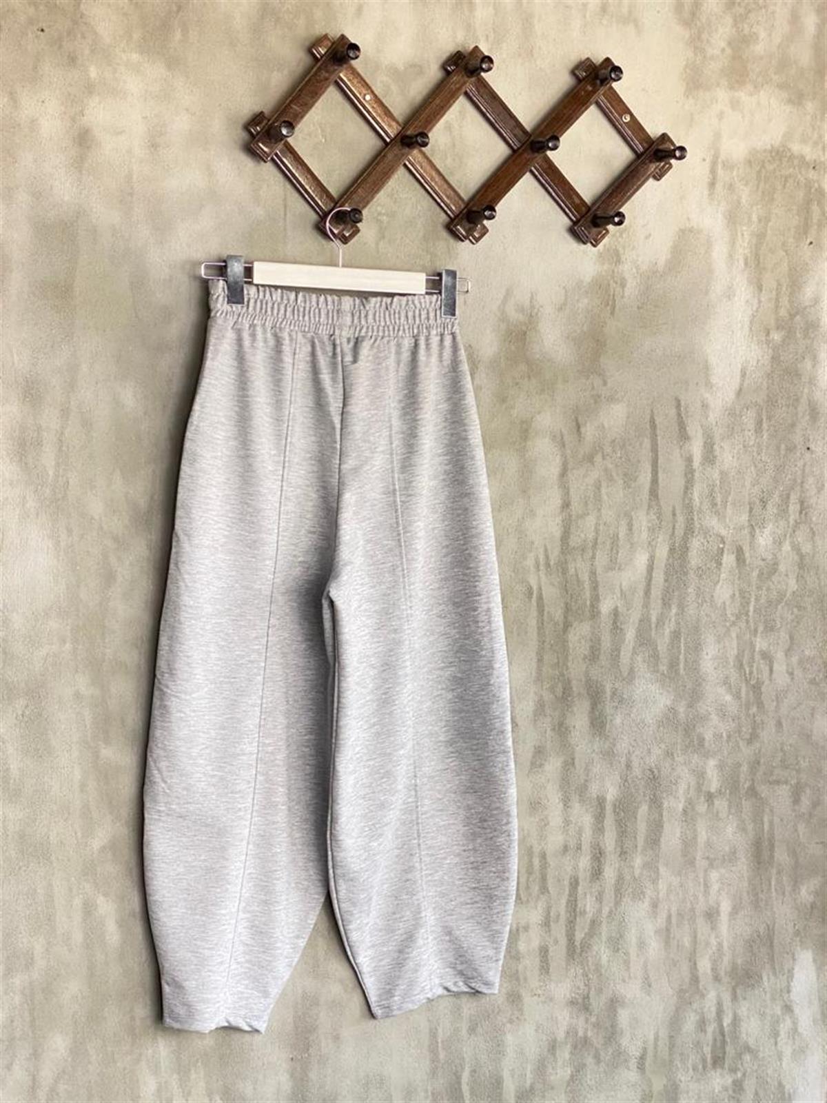 Beli Lastikli Önden Çımalı Şalvar Pantolon (Gri)