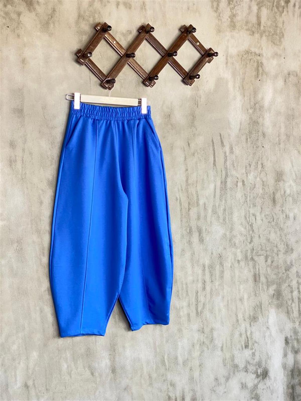 Beli Lastikli Önden Çımalı Şalvar Pantolon (Lacivert)