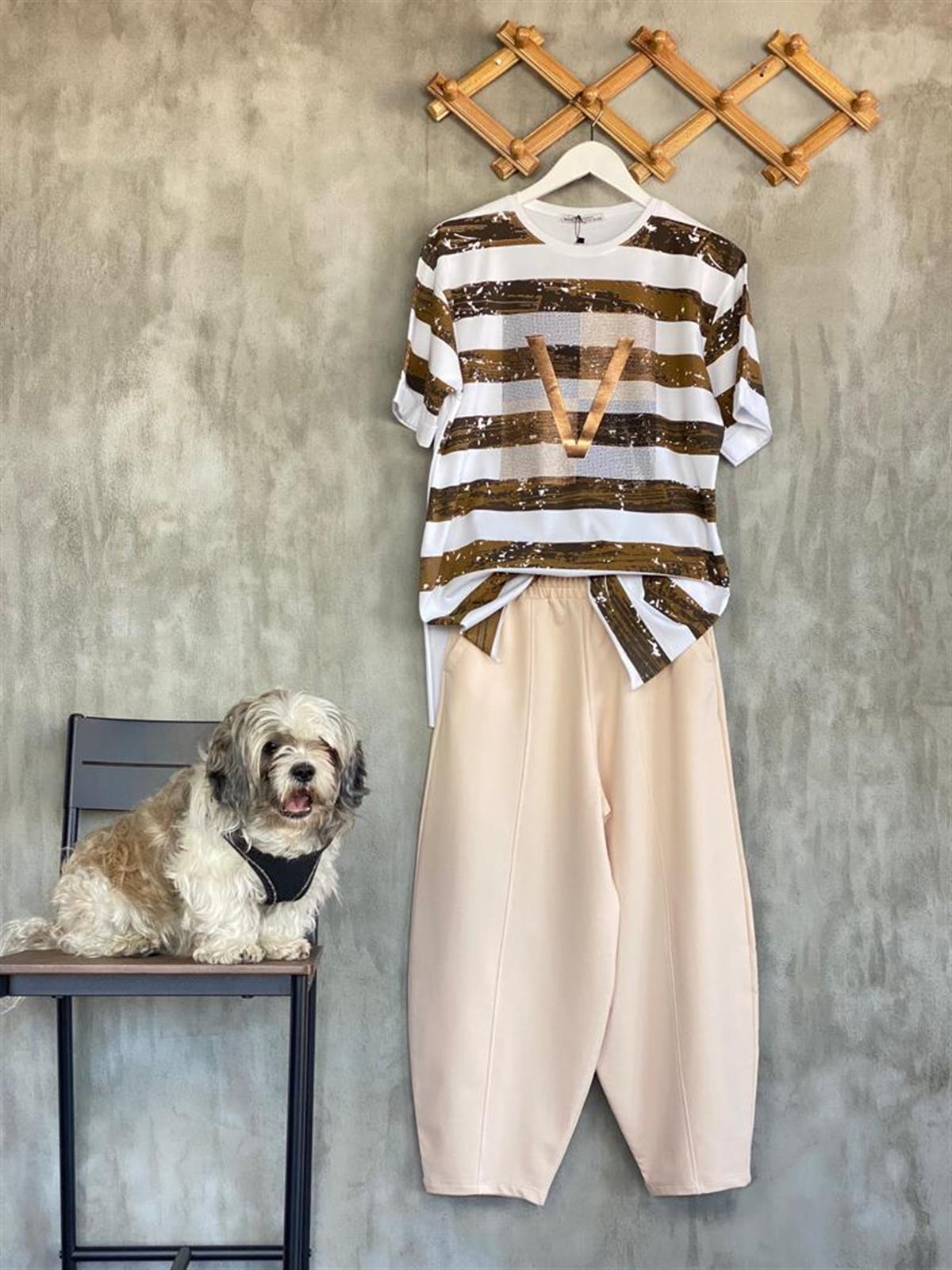 Beli Lastikli Önden Çımalı Şalvar Pantolon (Bej)