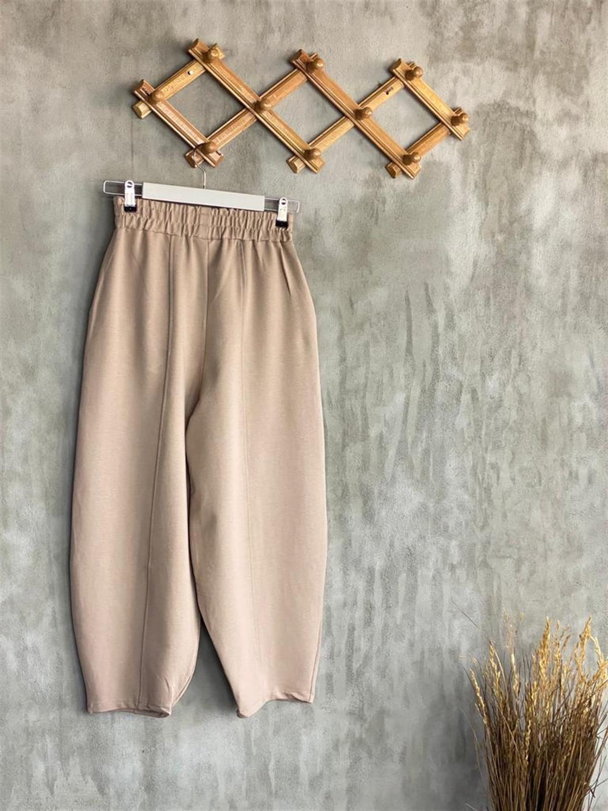 Beli Lastikli Önden Çımalı Şalvar Pantolon (Camel)