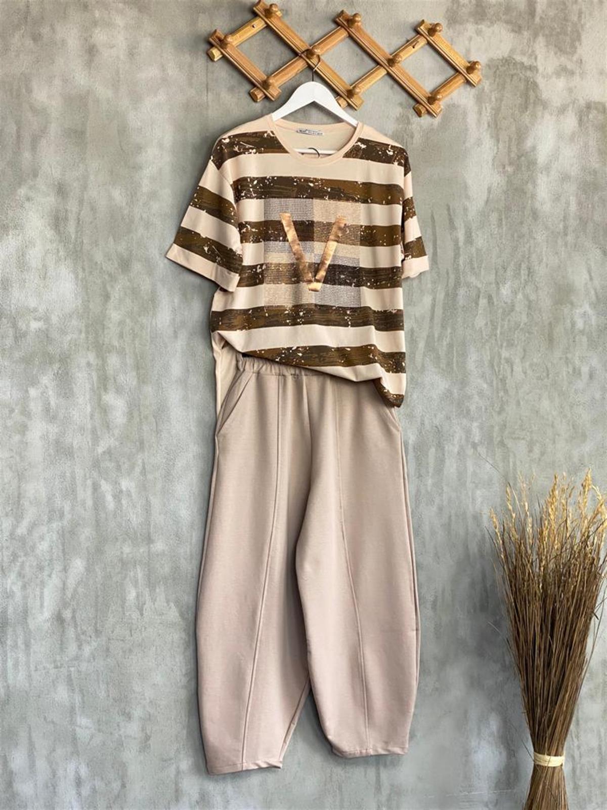 Beli Lastikli Önden Çımalı Şalvar Pantolon (Camel)