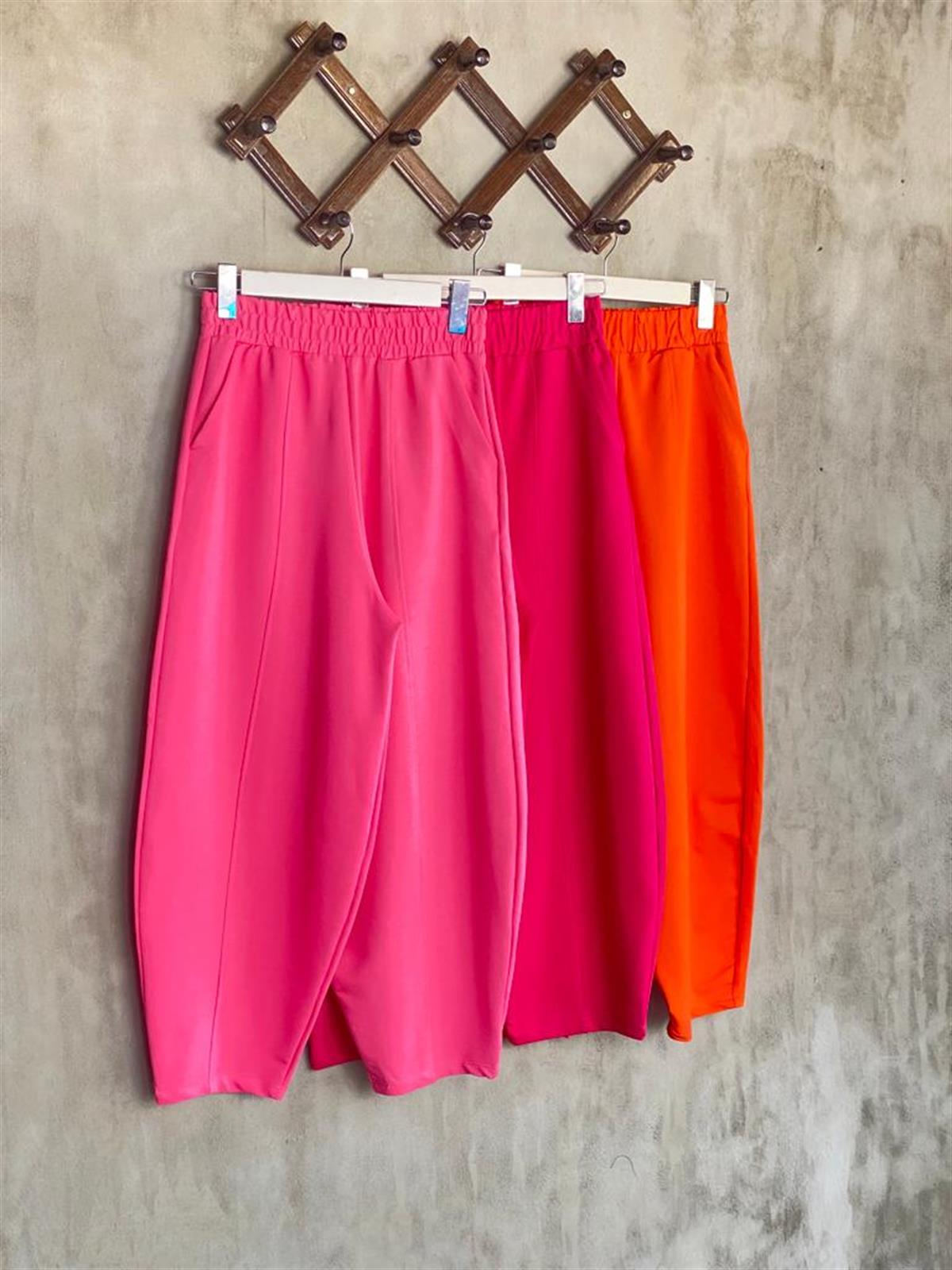 Beli Lastikli Önden Çımalı Şalvar Pantolon (Pembe)
