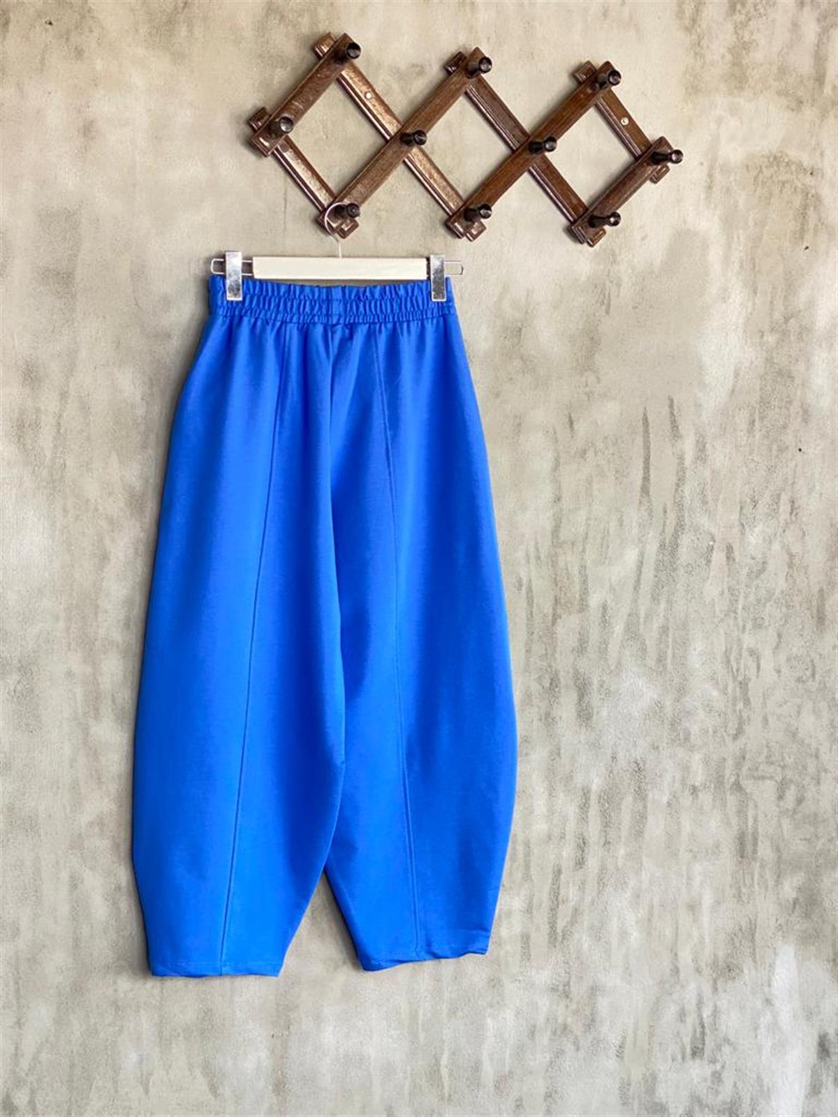 Beli Lastikli Önden Çımalı Şalvar Pantolon (Lacivert)