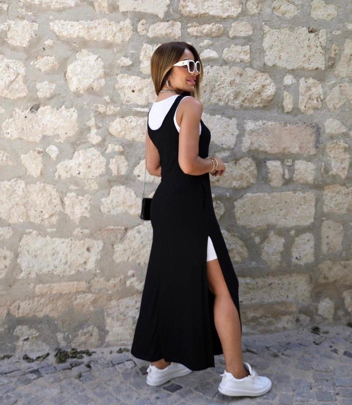 Beyaz Basic Model İkili Elbise (Siyah)