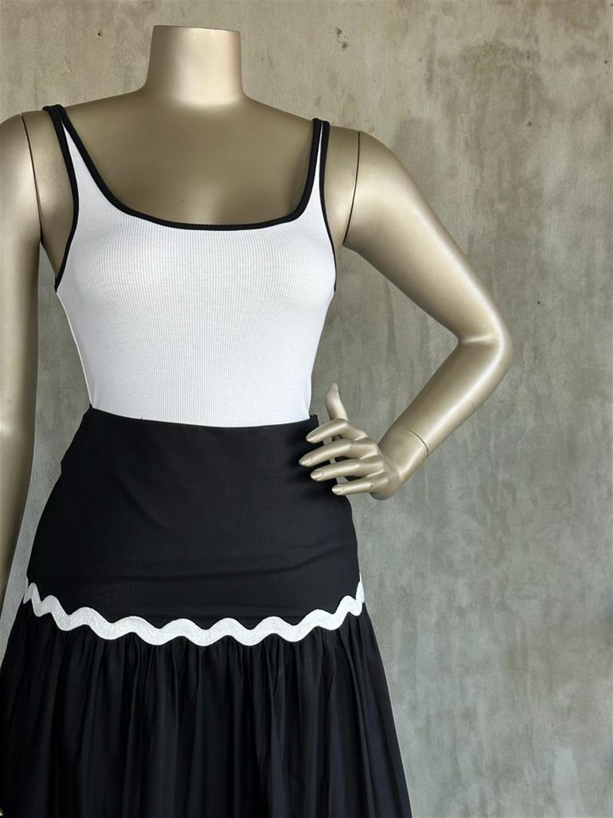Beyaz Şerit Detaylı Poplin Etek (Siyah)