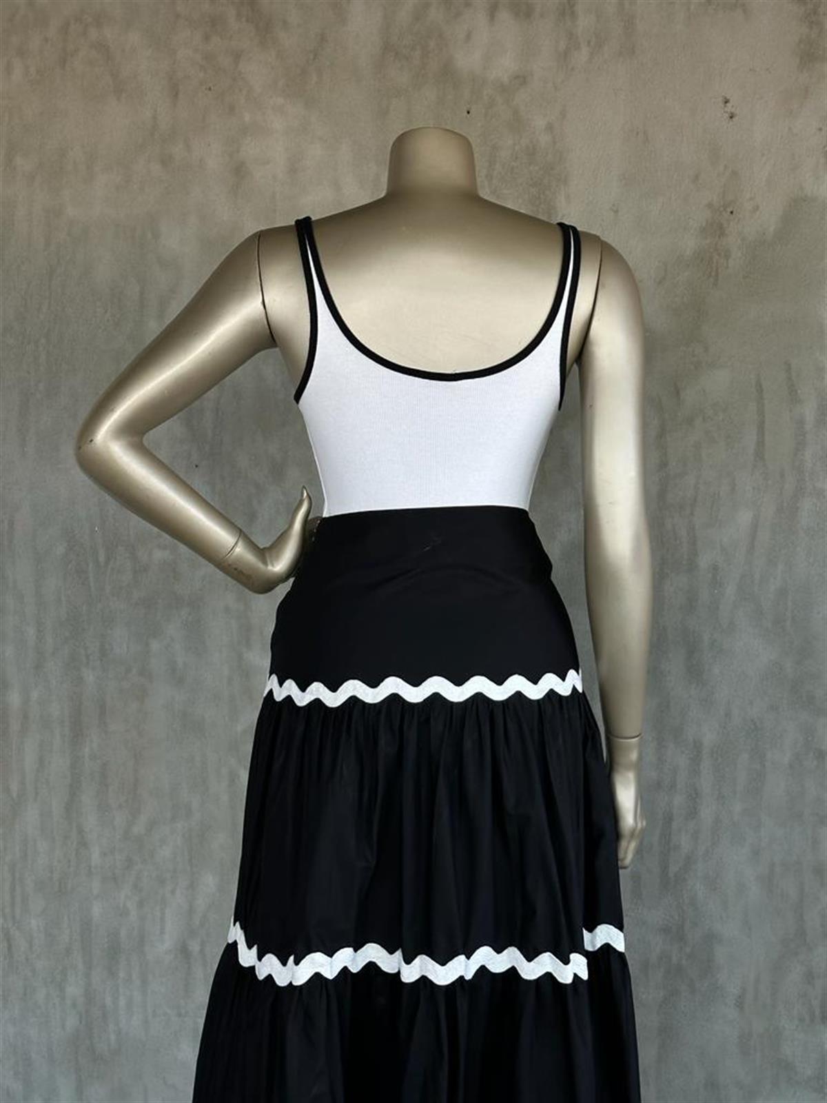 Beyaz Şerit Detaylı Poplin Etek (Siyah)