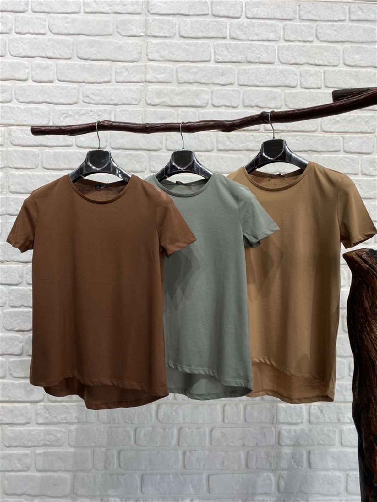 Bisiklet Yaka Basic Tshirt (CAMEL & KAHVERENGİ & YEŞİL)