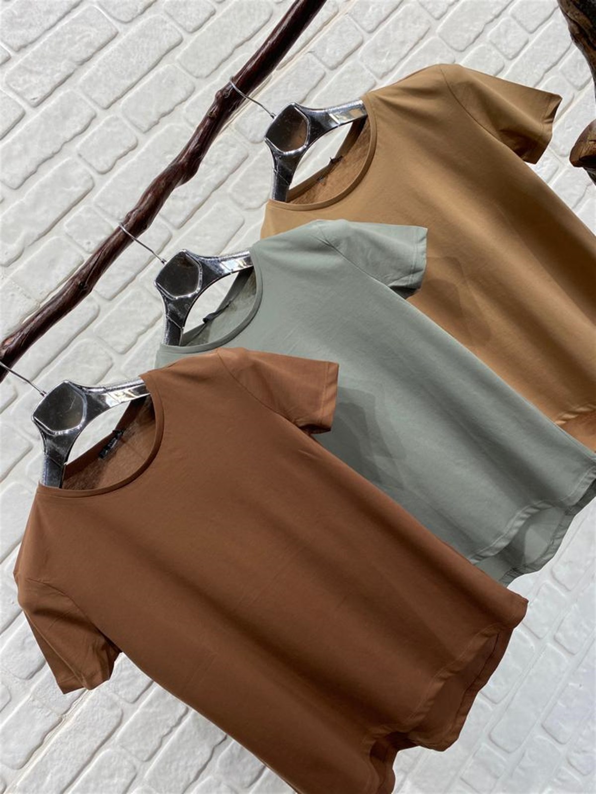 Bisiklet Yaka Basic Tshirt (CAMEL & KAHVERENGİ & YEŞİL)