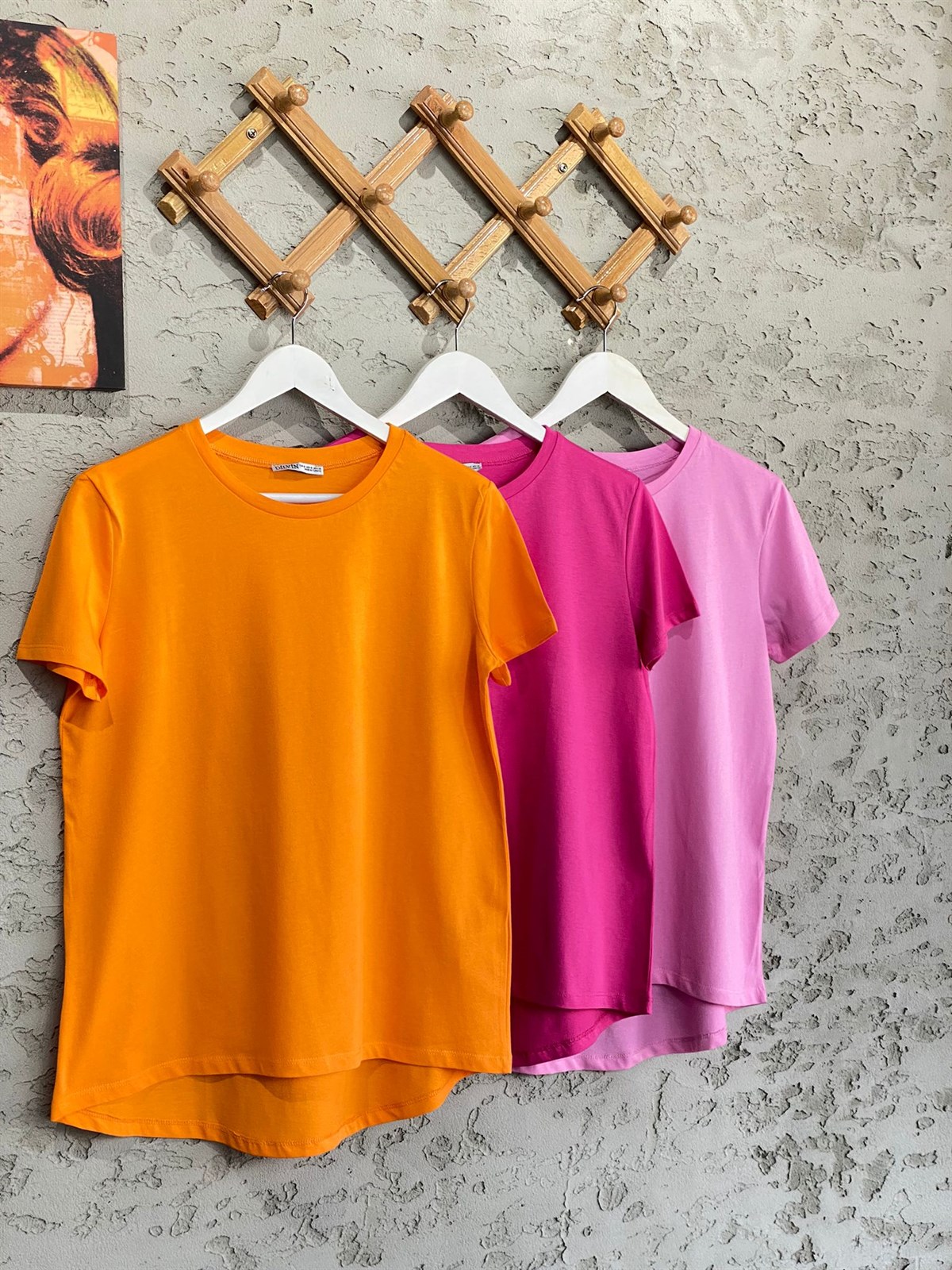 BİSİKLET YAKA BASIC TSHİRT (ORANJ/FUŞYA/PEMBE)