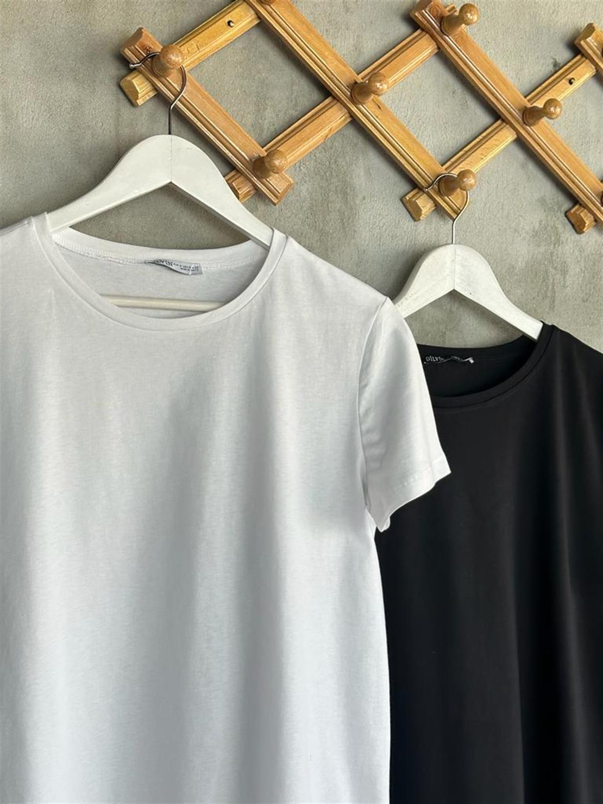 Bisiklet Yaka Oversize Tişört (Siyah/Beyaz)