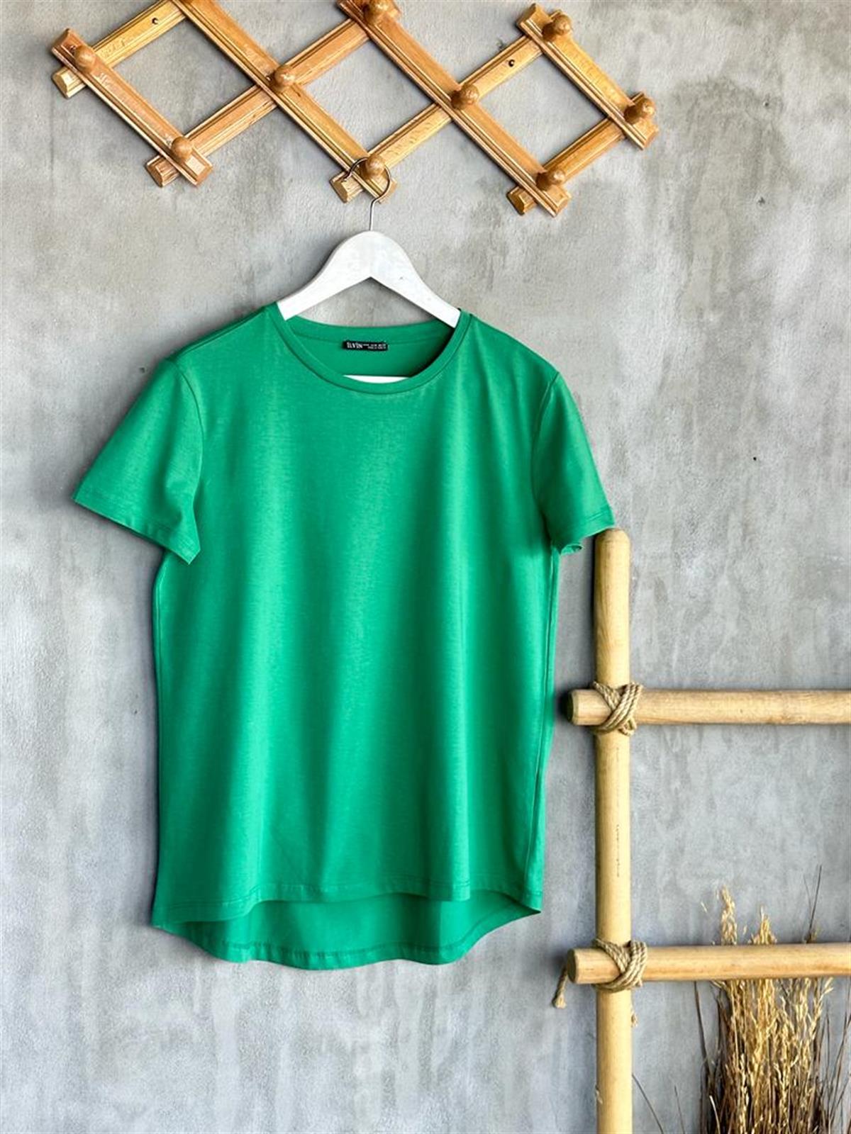 Bisiklet Yaka Oversize Tişört (Yeşil/Koyu Yeşil)