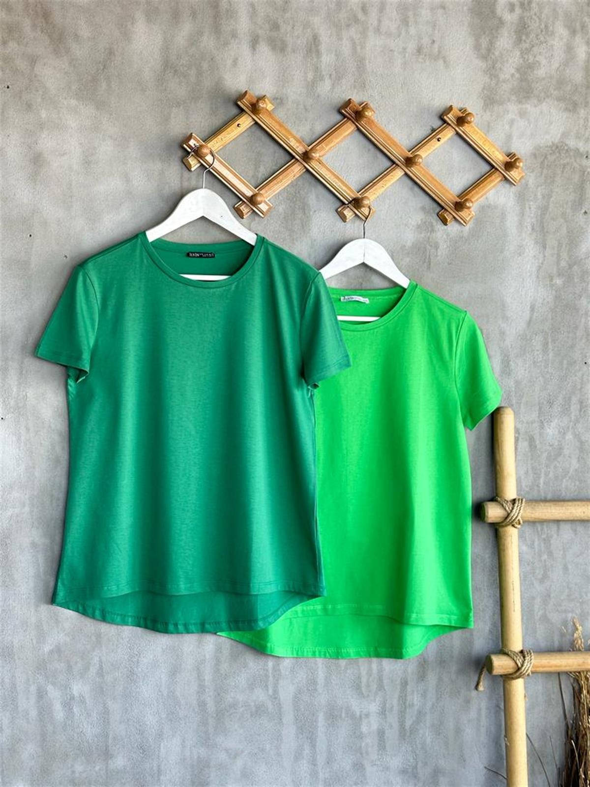 Bisiklet Yaka Oversize Tişört (Yeşil/Koyu Yeşil)