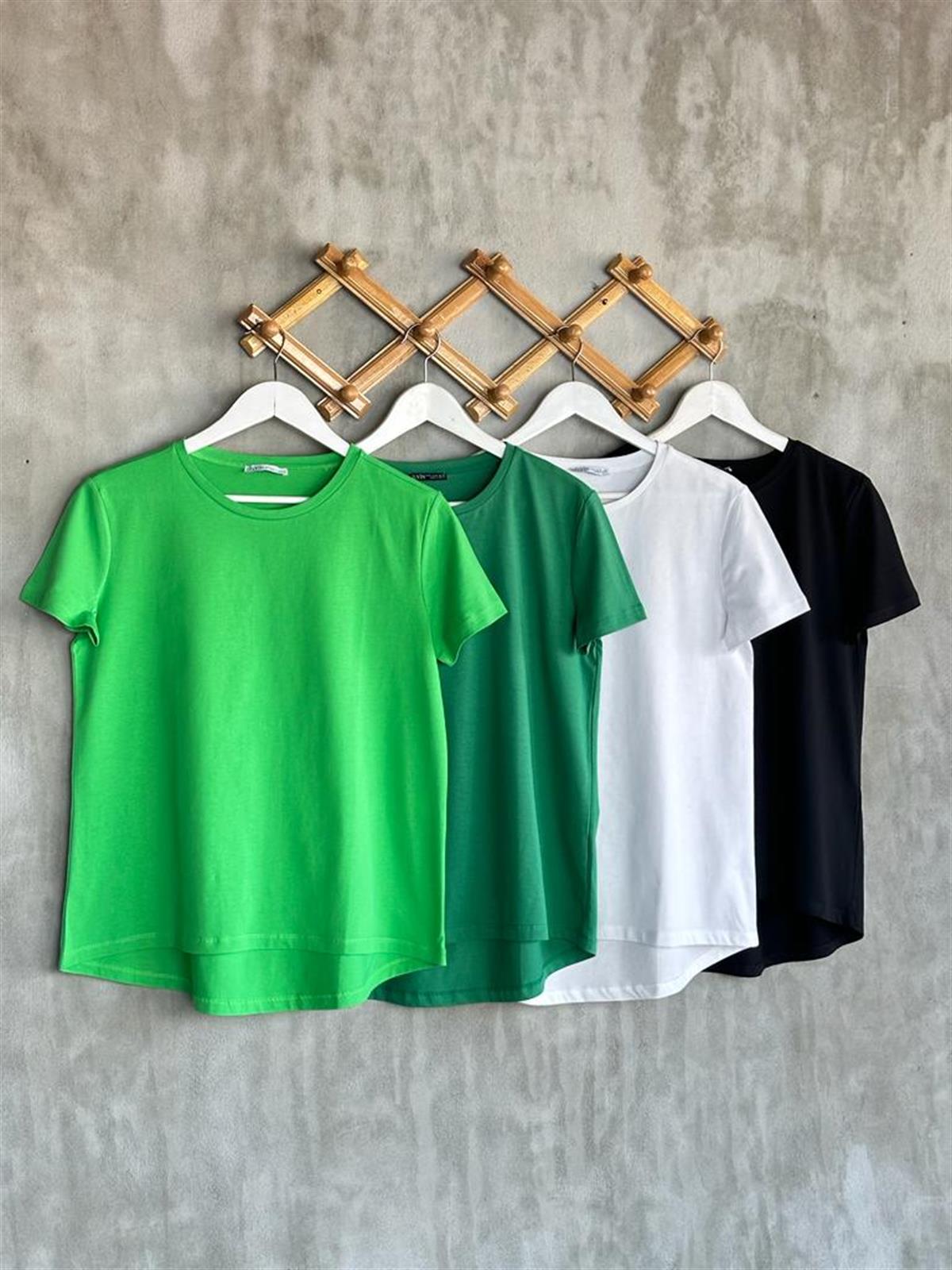 Bisiklet Yaka Oversize Tişört (Yeşil/Koyu Yeşil)