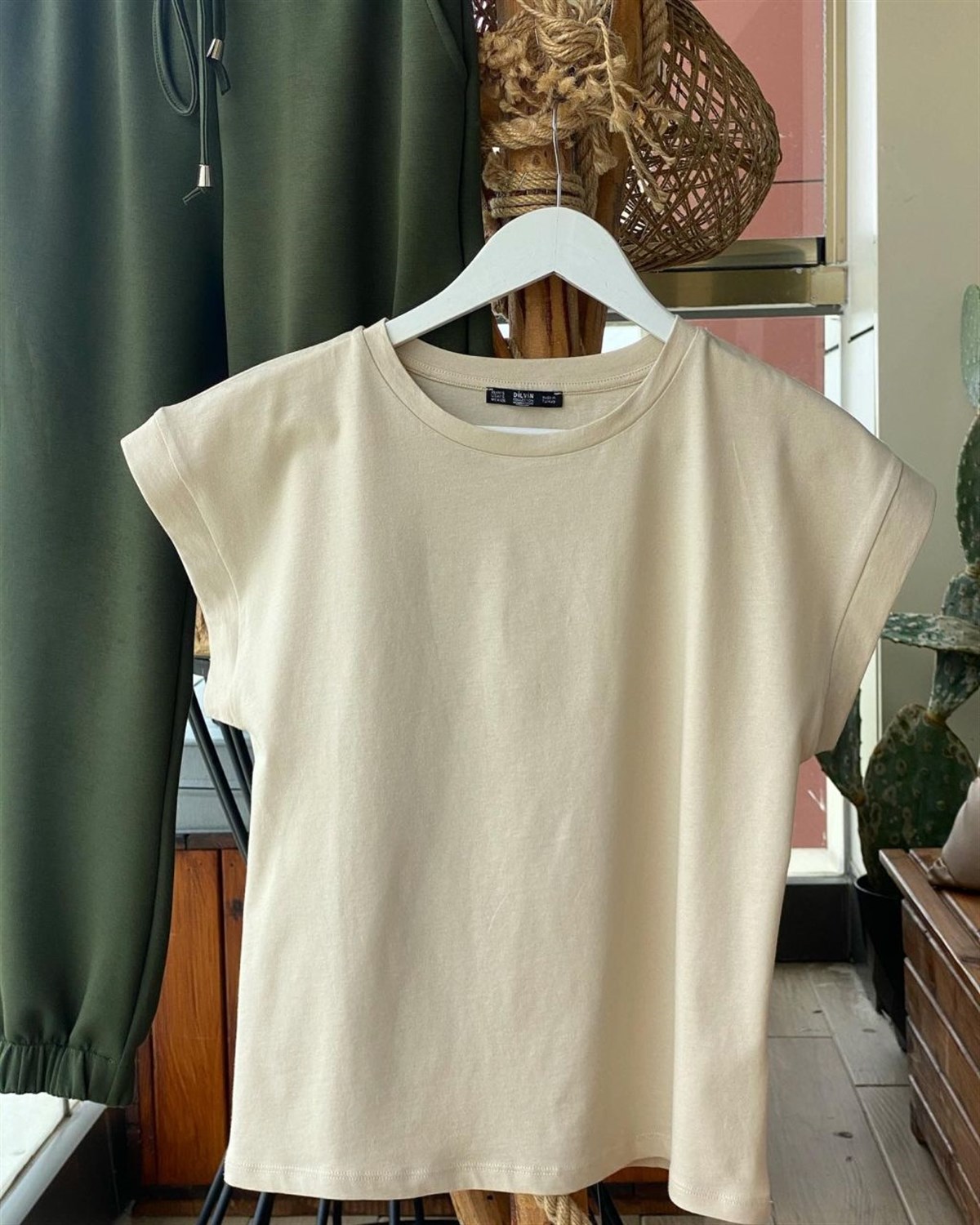 Bisiklet Yaka Penye Tshirt  (Bej & Haki)