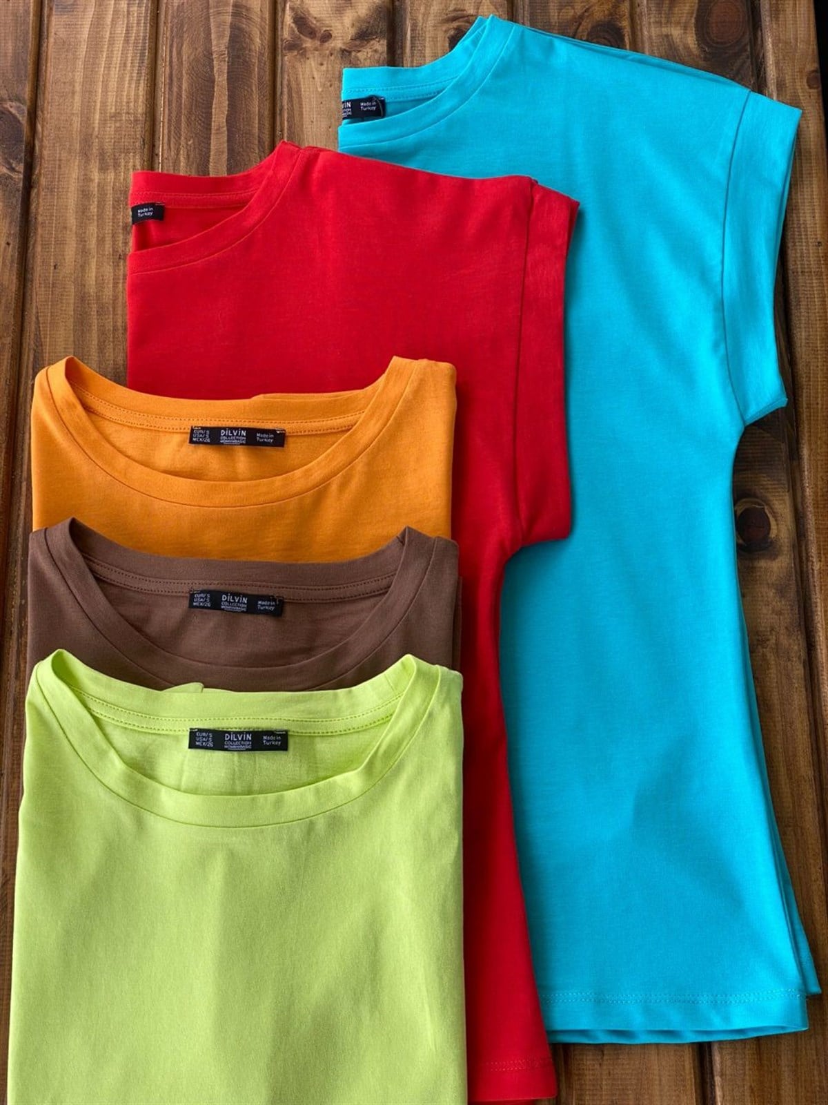 Bisiklet Yaka Penye Tshirt (Kırmızı & Turkuaz )