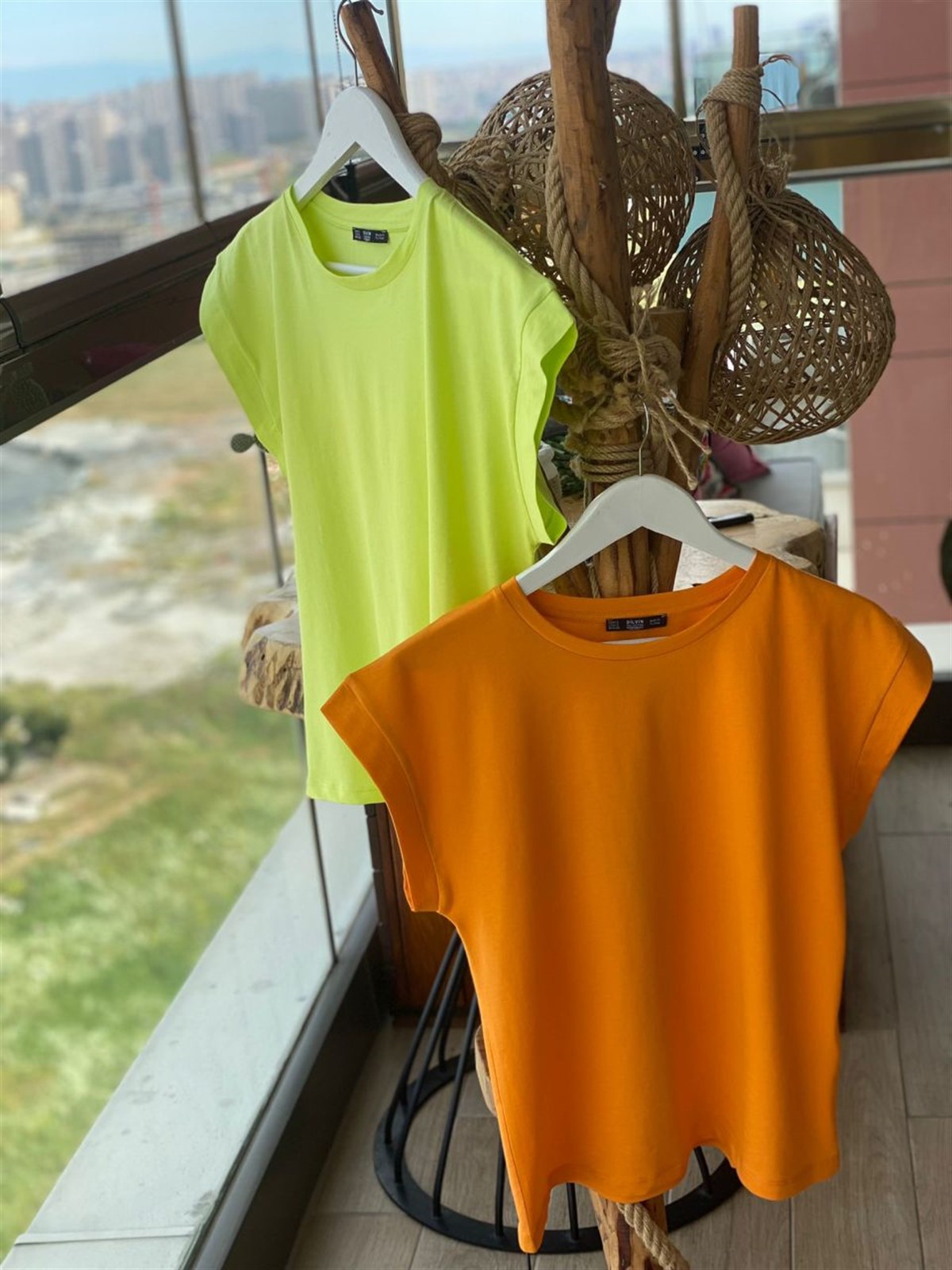 Bisiklet Yaka Penye Tshirt (Oranj & Fıstık Yeşili)
