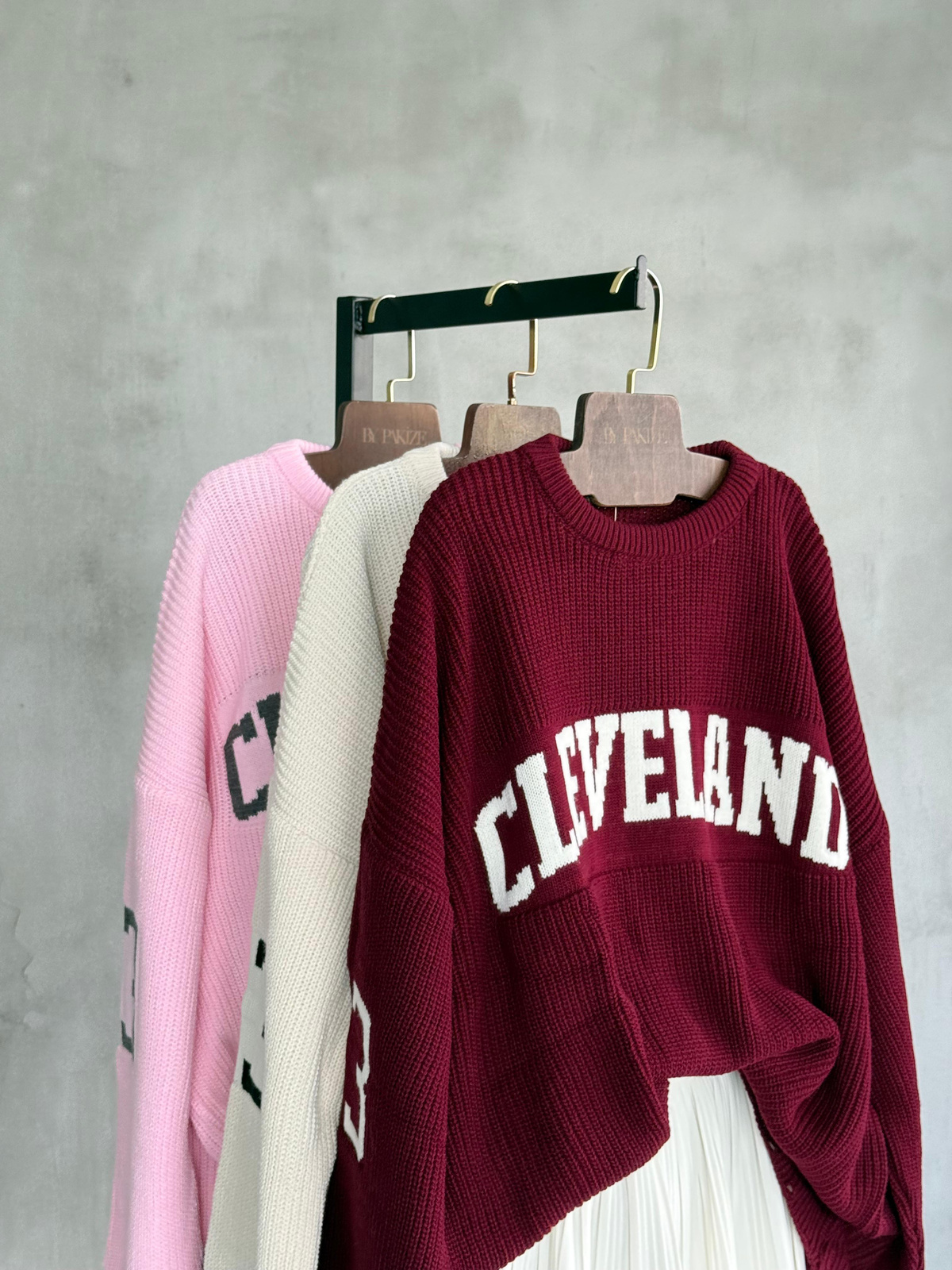 Bisiklet Yaka Yazı Baskı Detaylı Oversize Kazak (Bordo)