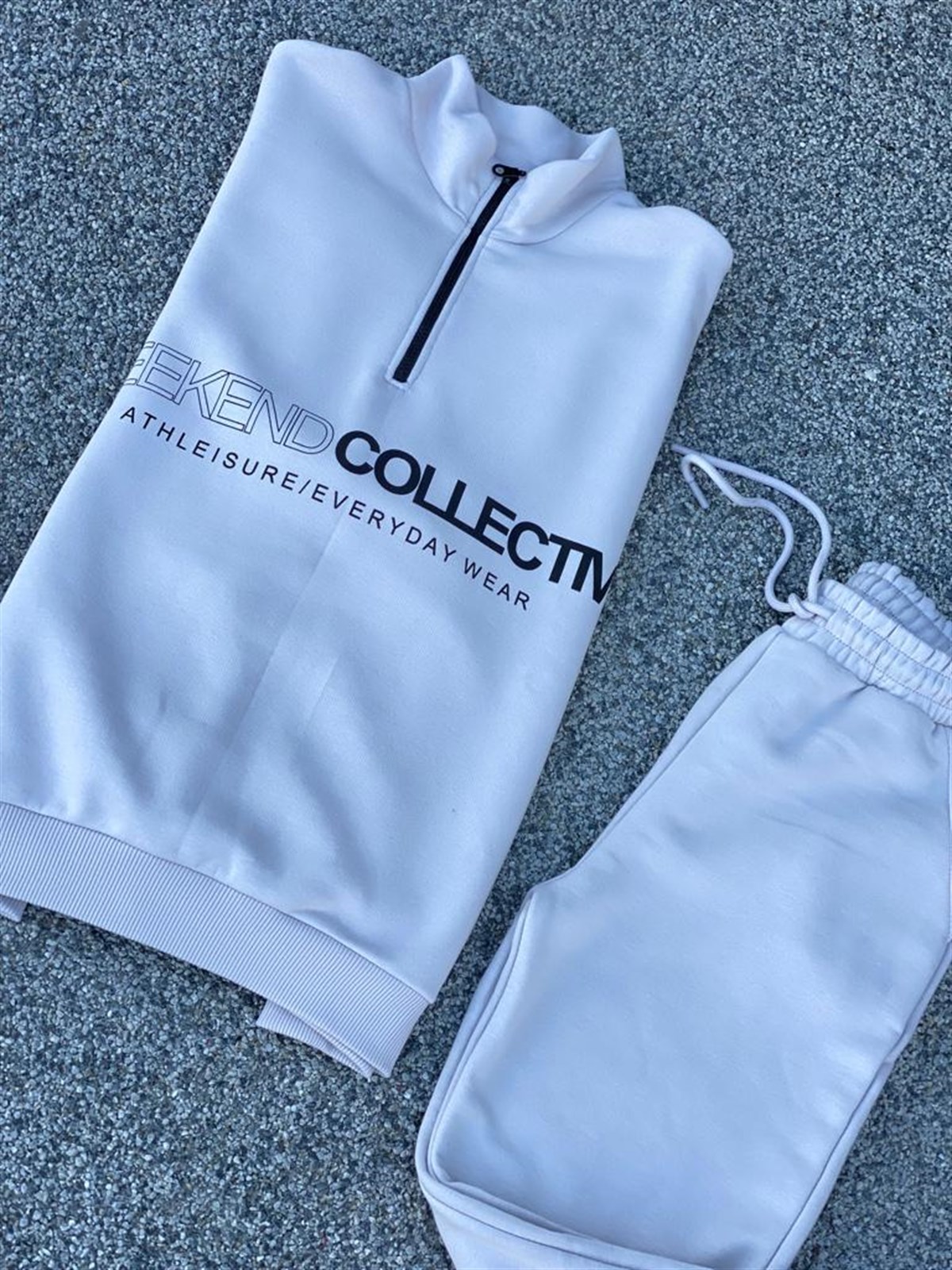 BOĞAZ FERMUARLI SWEATSHİRT JOGGER PANTOLON TAKIM (GRİ)