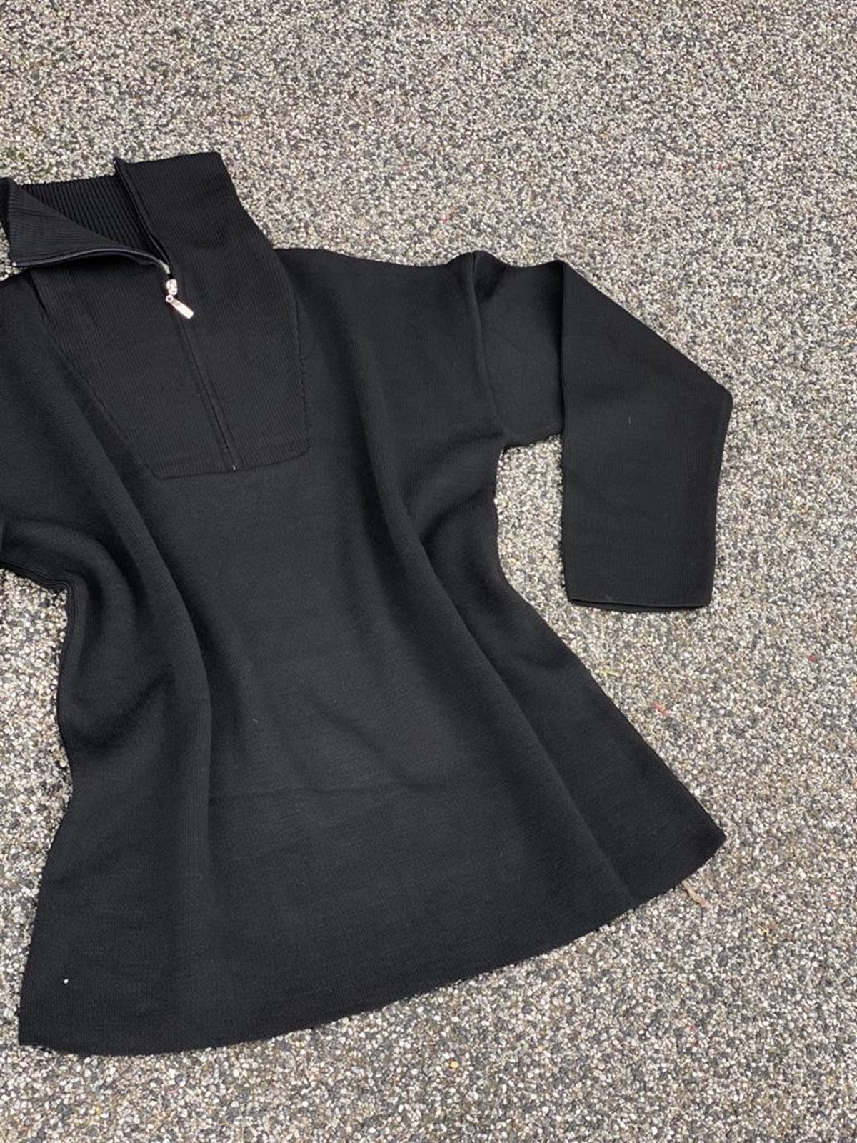 Boğazdan Fermuarlı Çelik Örgülü Oversize Kazak (Siyah)