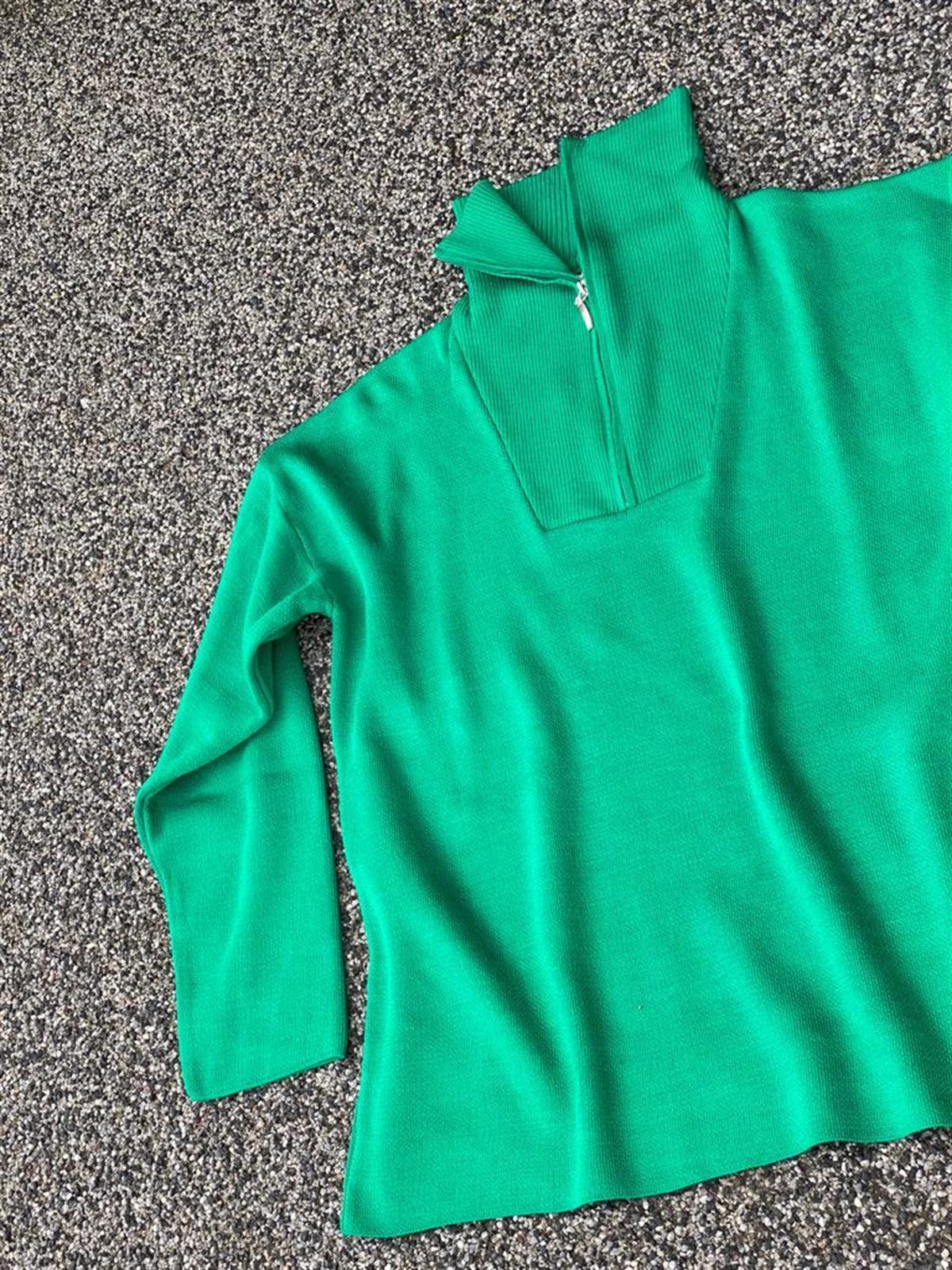 Boğazdan Fermuarlı Çelik Örgülü Oversize Kazak (Yeşil)