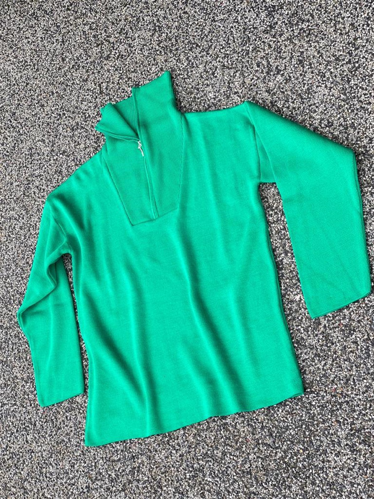 Boğazdan Fermuarlı Çelik Örgülü Oversize Kazak (Yeşil)