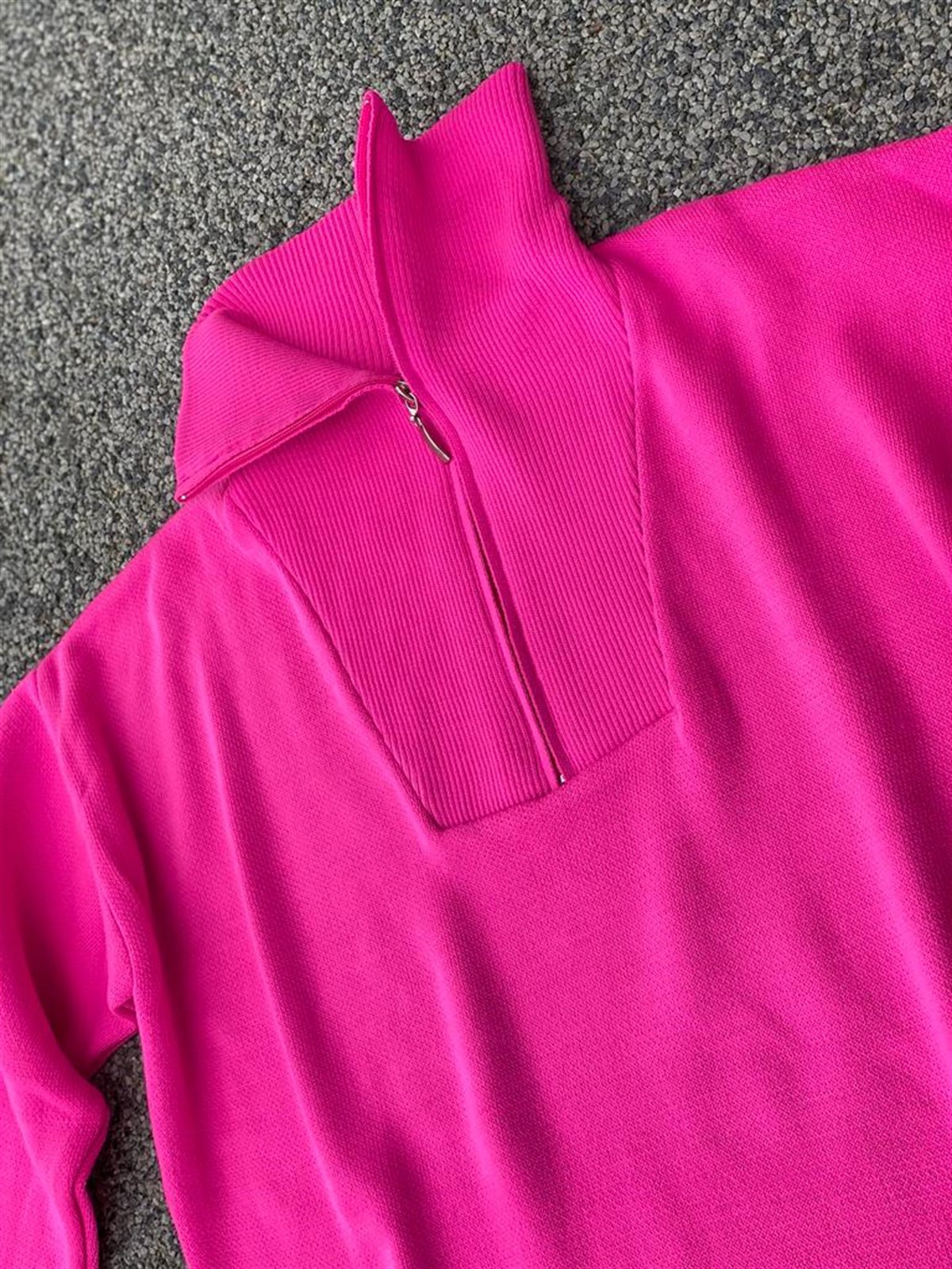 Boğazdan Fermuarlı Çelik Örgülü Oversize Kazak (Pembe)