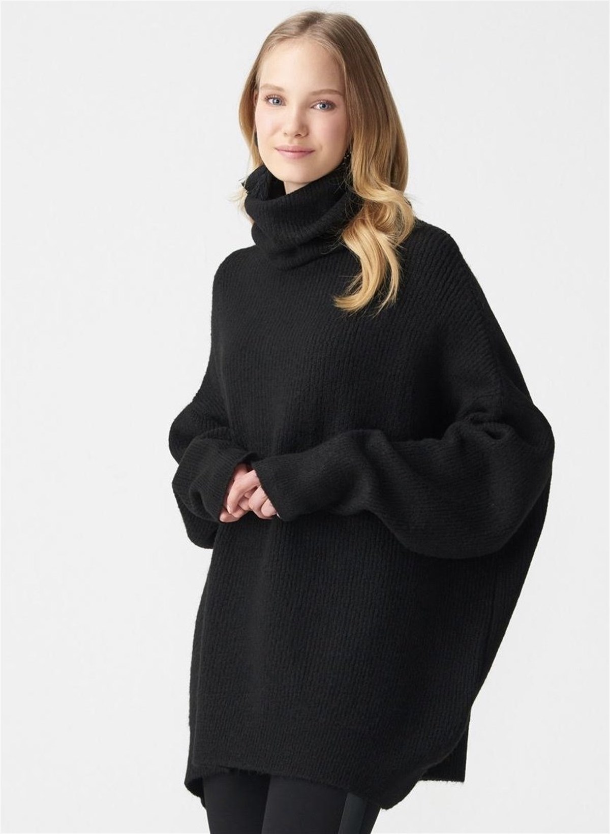 Boğazlı Salaş Tunik Kazak (SİYAH)