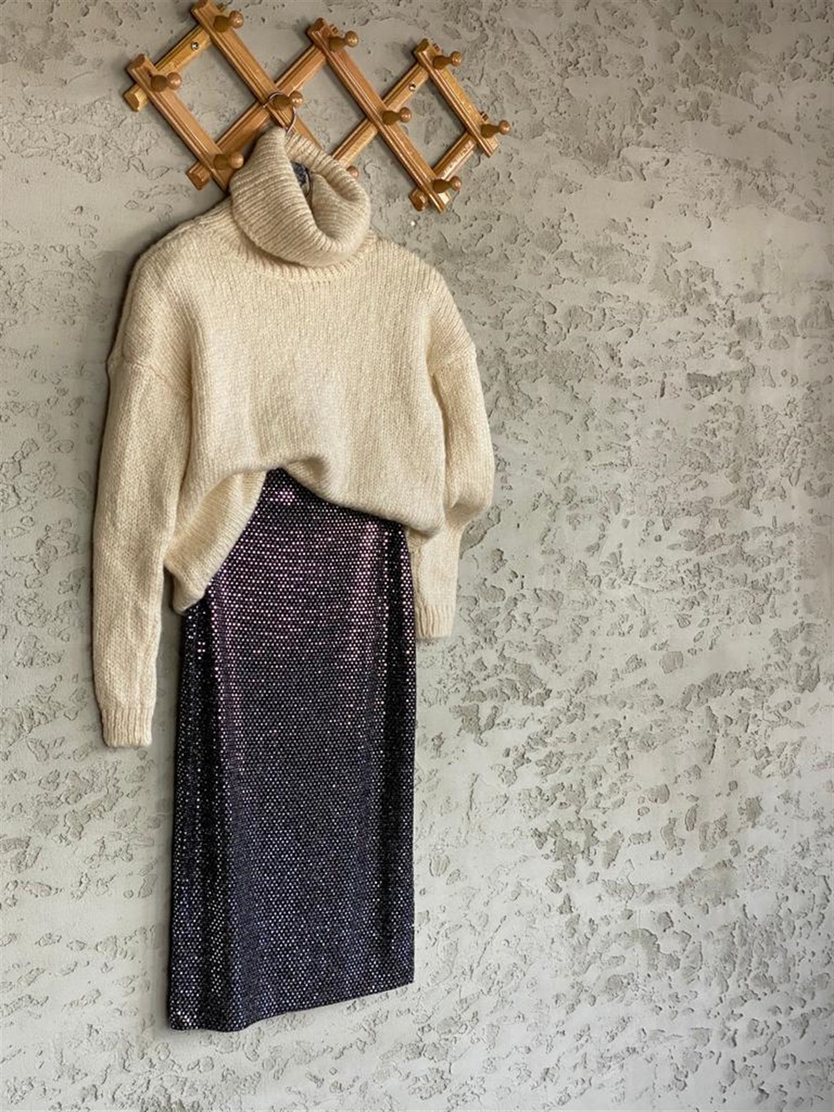 Boğazlı Uzun Kollu Triko Kazak (Ekru)