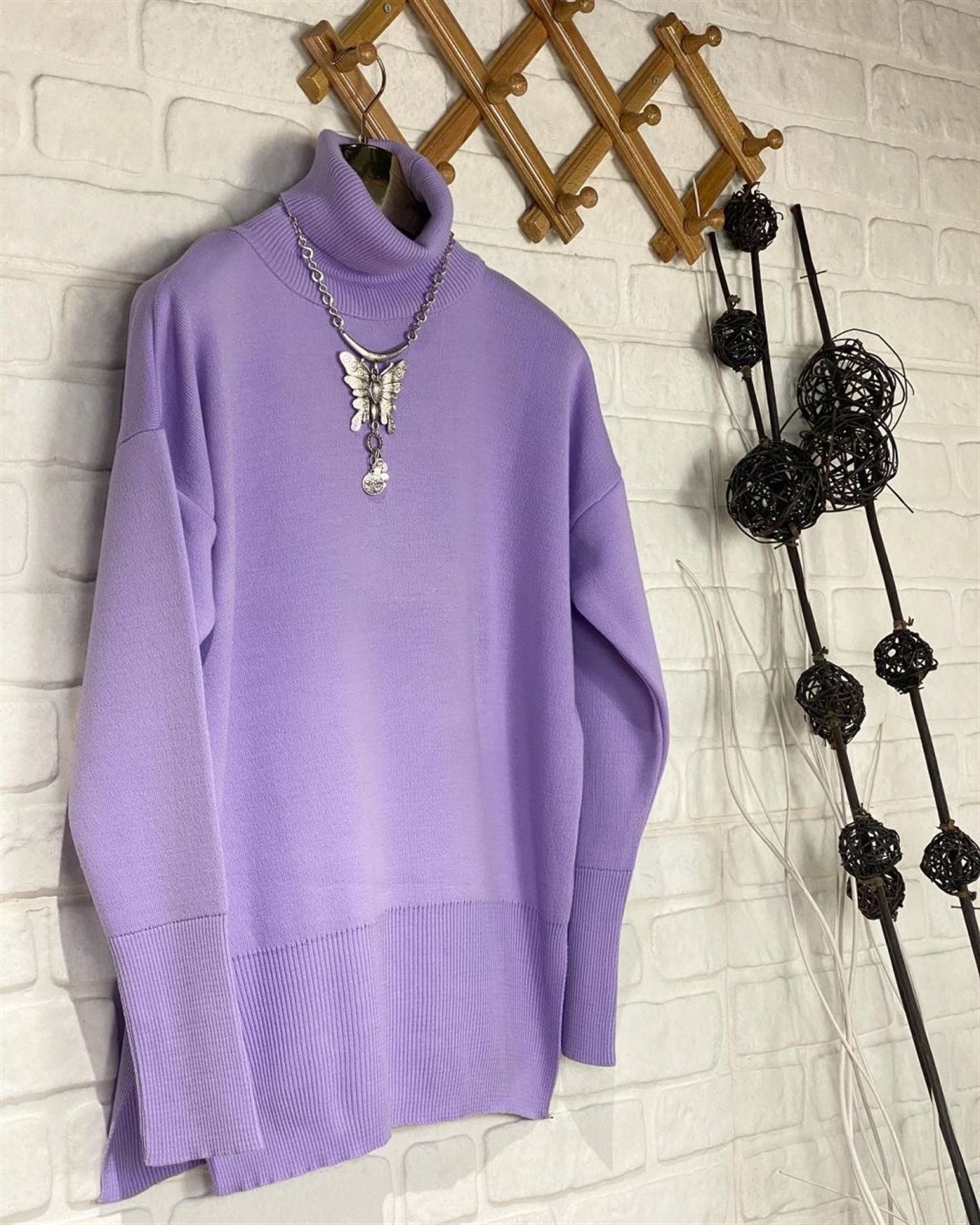 Boğazlı Yaka Kazak (Lila)