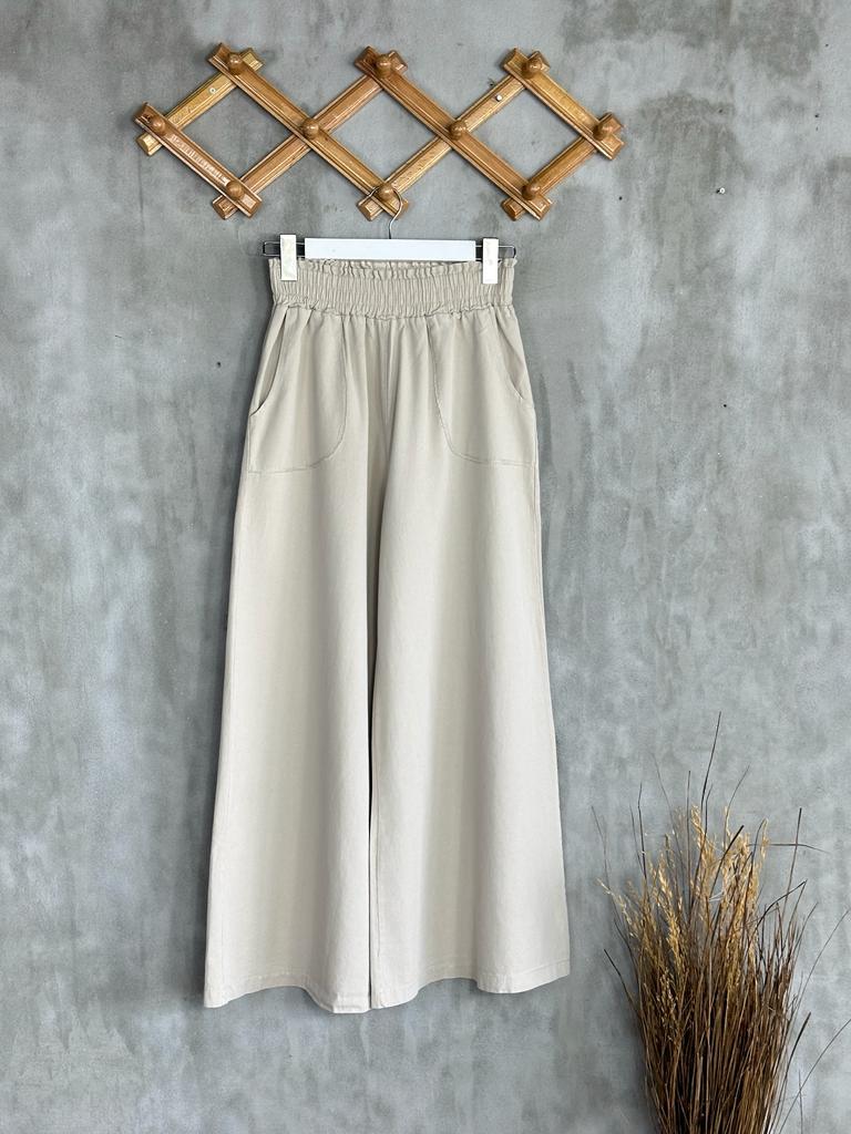 Bol Paça Gabardin Kumaş Kadın Pantolon (Taş)