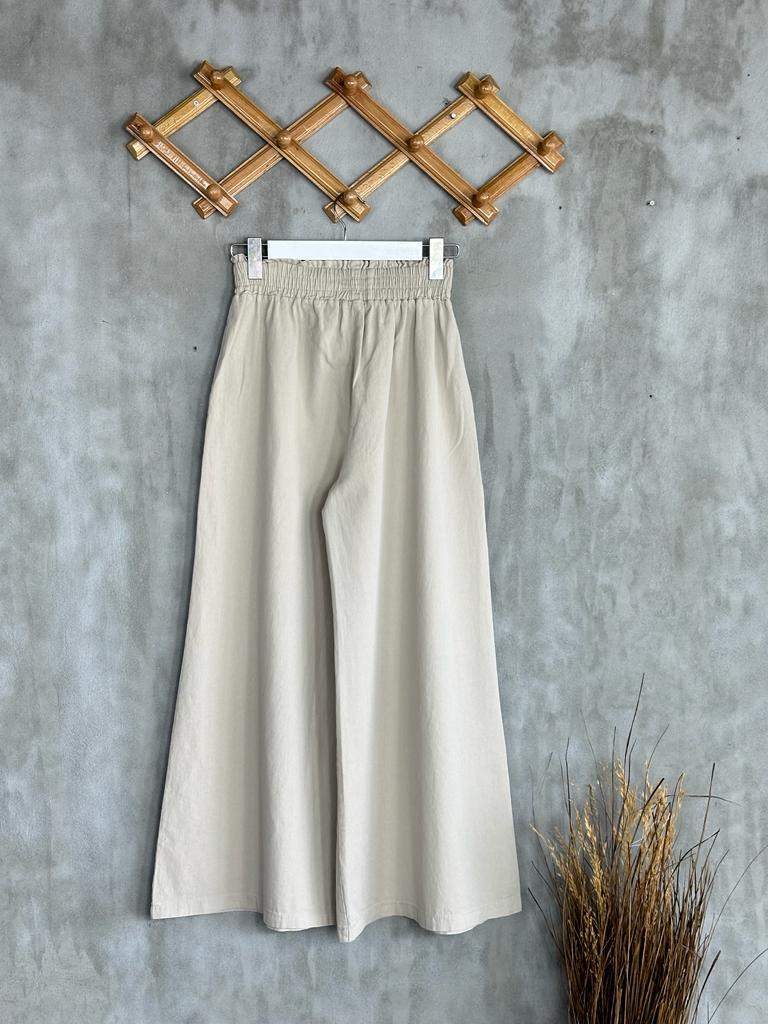 Bol Paça Gabardin Kumaş Kadın Pantolon (Taş)