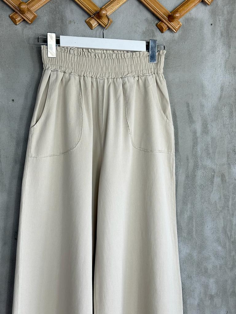 Bol Paça Gabardin Kumaş Kadın Pantolon (Taş)