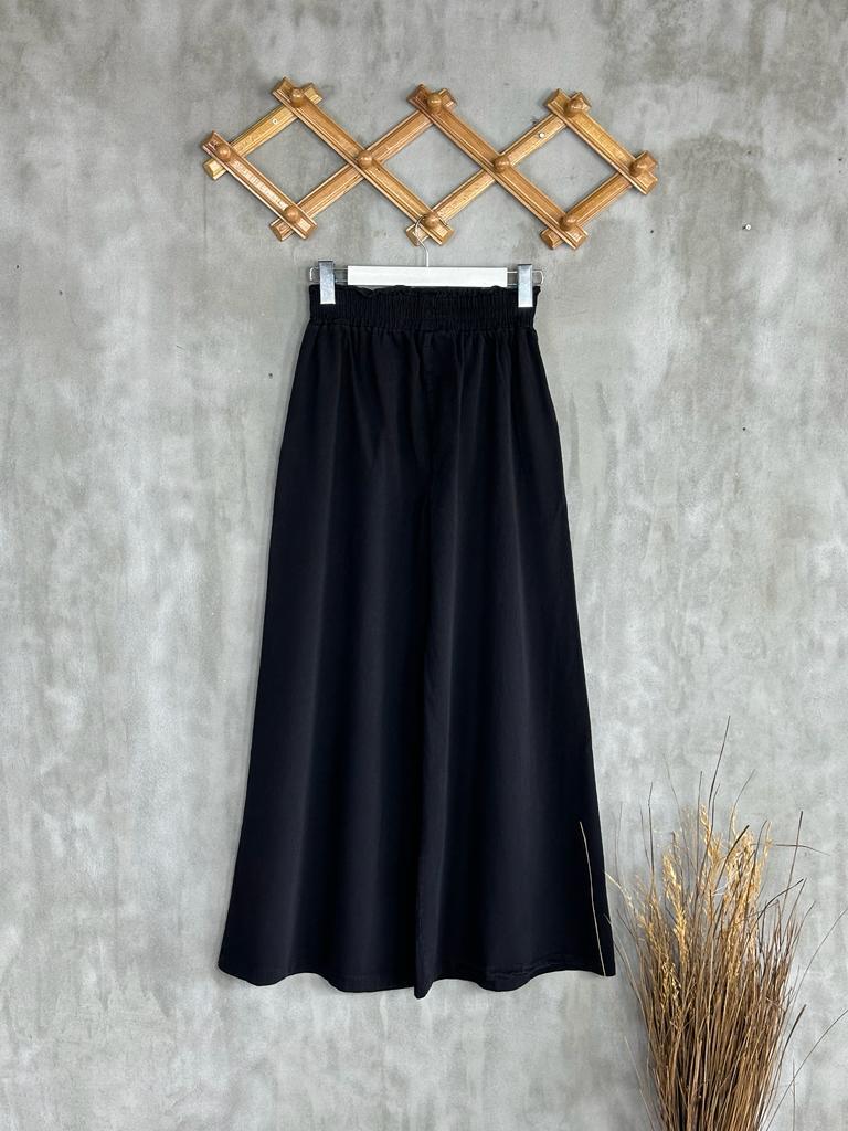 Bol Paça Gabardin Kumaş Kadın Pantolon (Siyah)