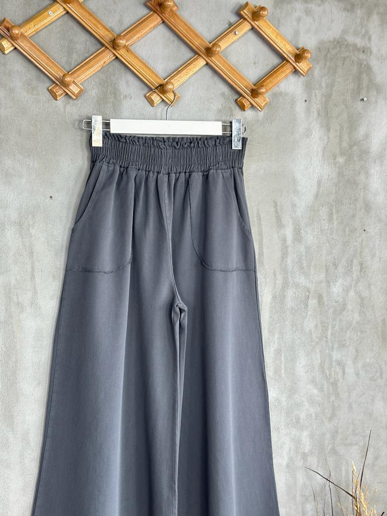 Bol Paça Gabardin Kumaş Kadın Pantolon (Antrasit)