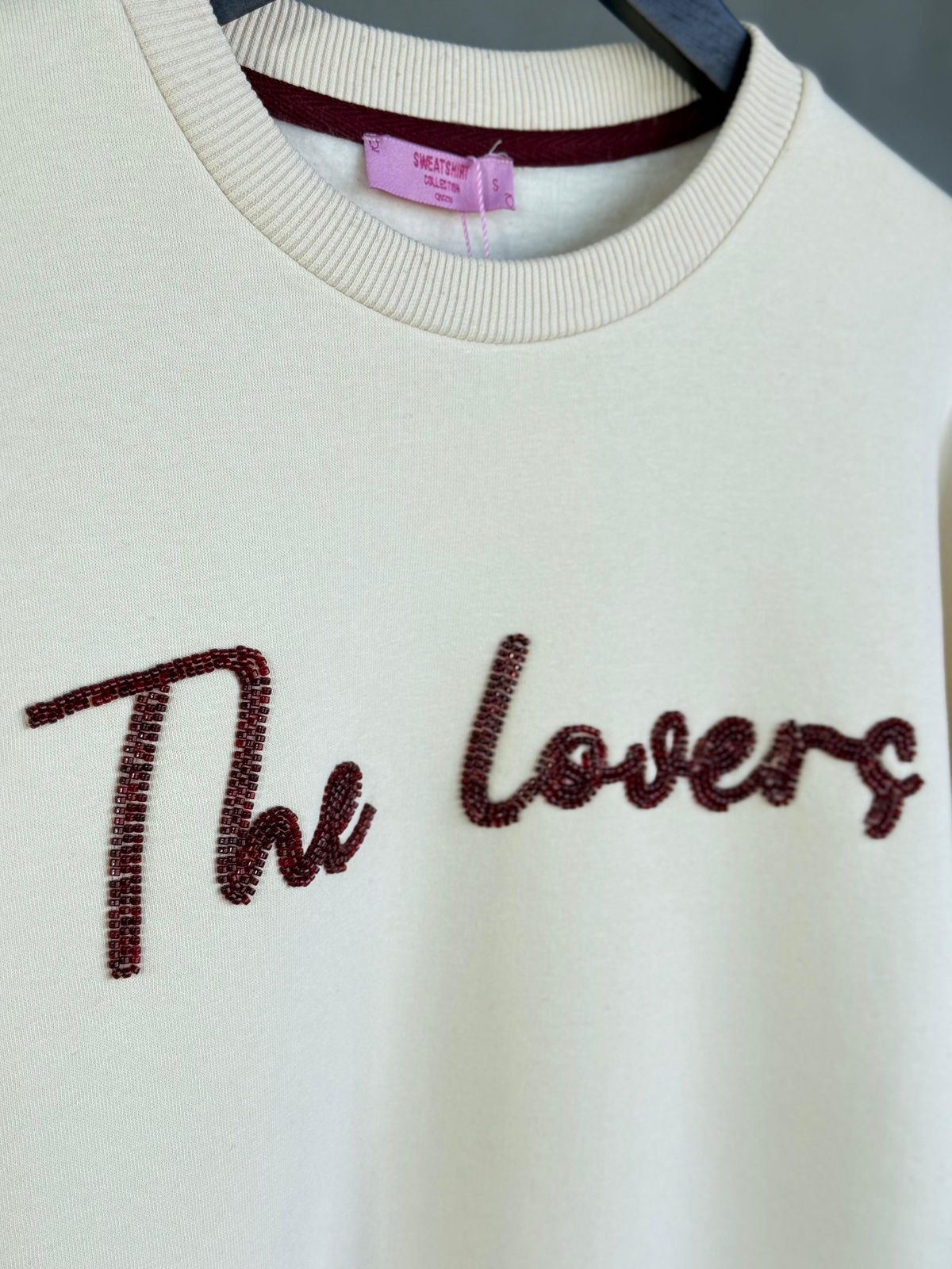 Boncuk Nakışlı Oversize Sweatshirt (Bej)